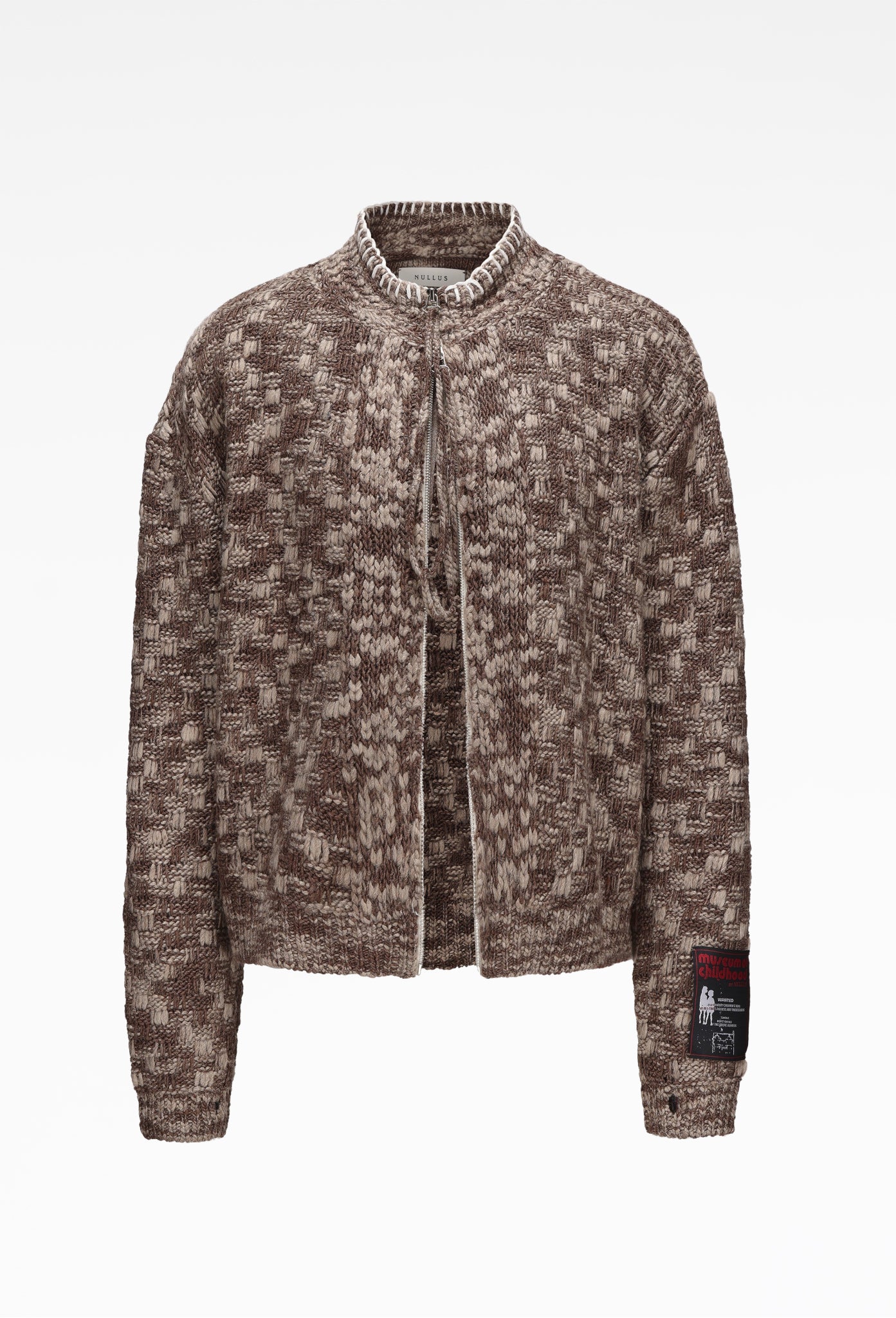 Chex Pattern Knitted Zip Up Jacket