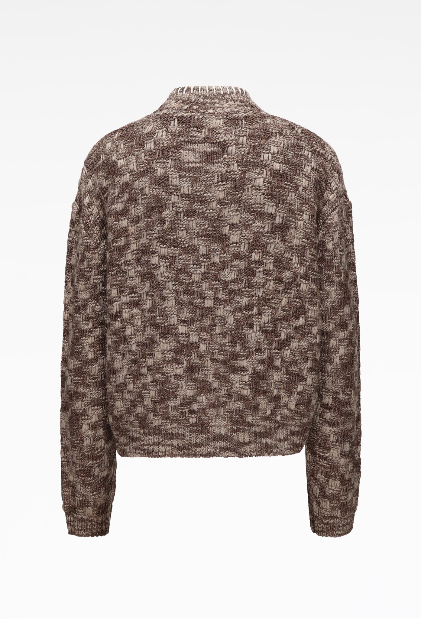 Chex Pattern Knitted Zip Up Jacket