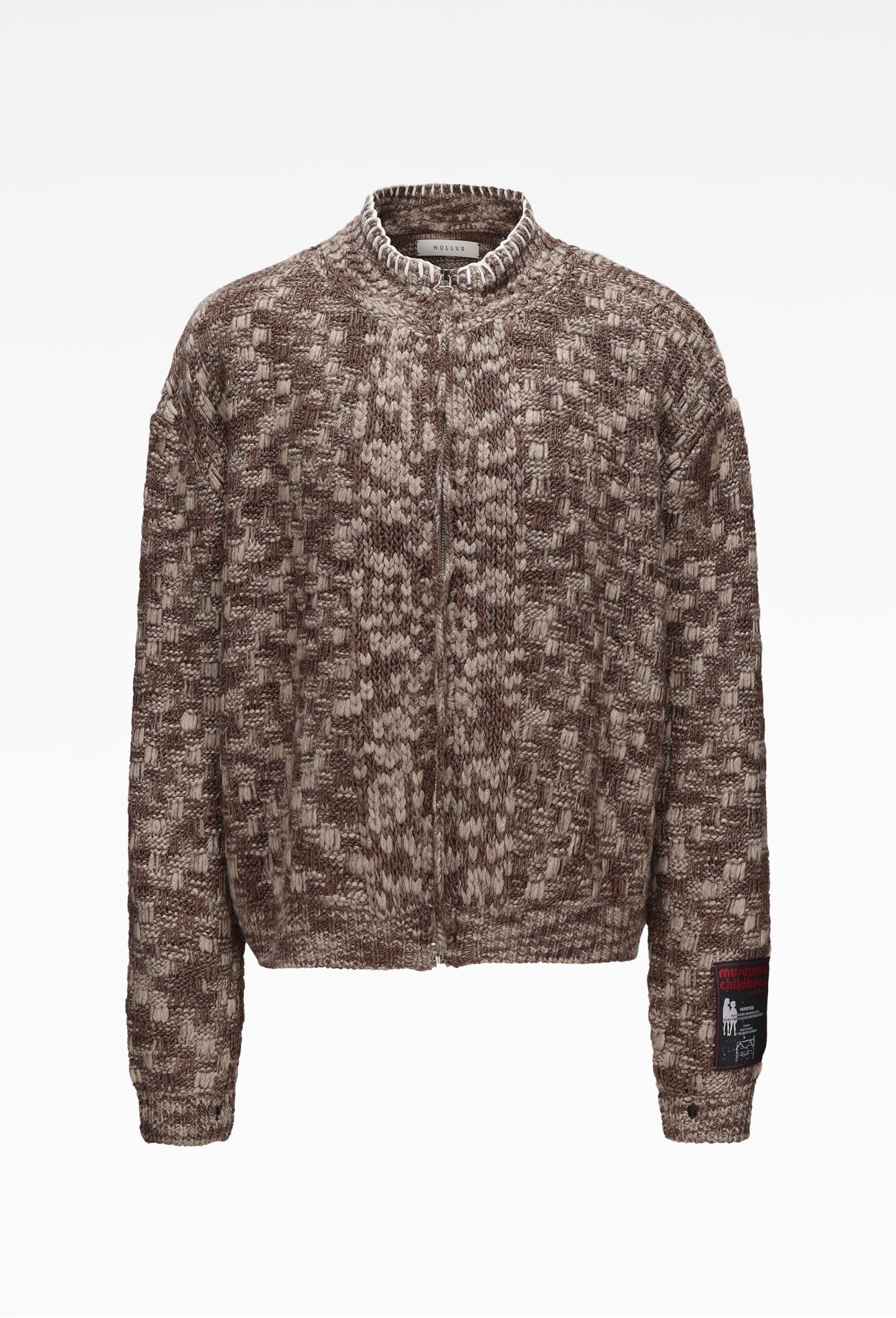 Chex Pattern Knitted Zip Up Jacket
