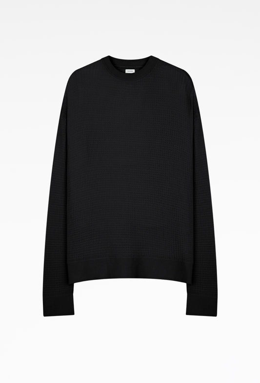 Black Hugh Waffle Knit Sweater