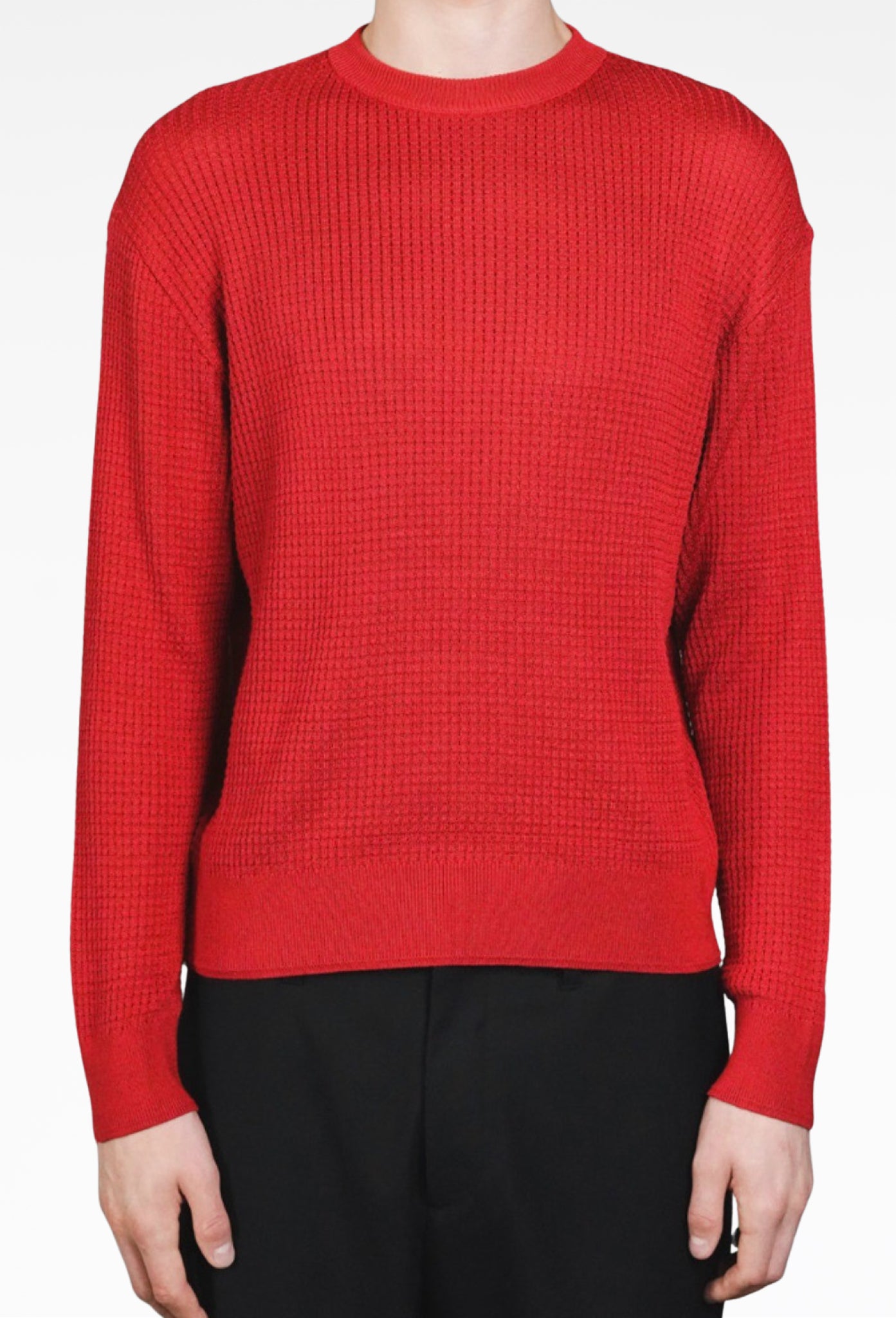 Red Hugh Waffle Knit Sweater