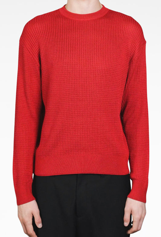 Red Hugh Waffle Knit Sweater