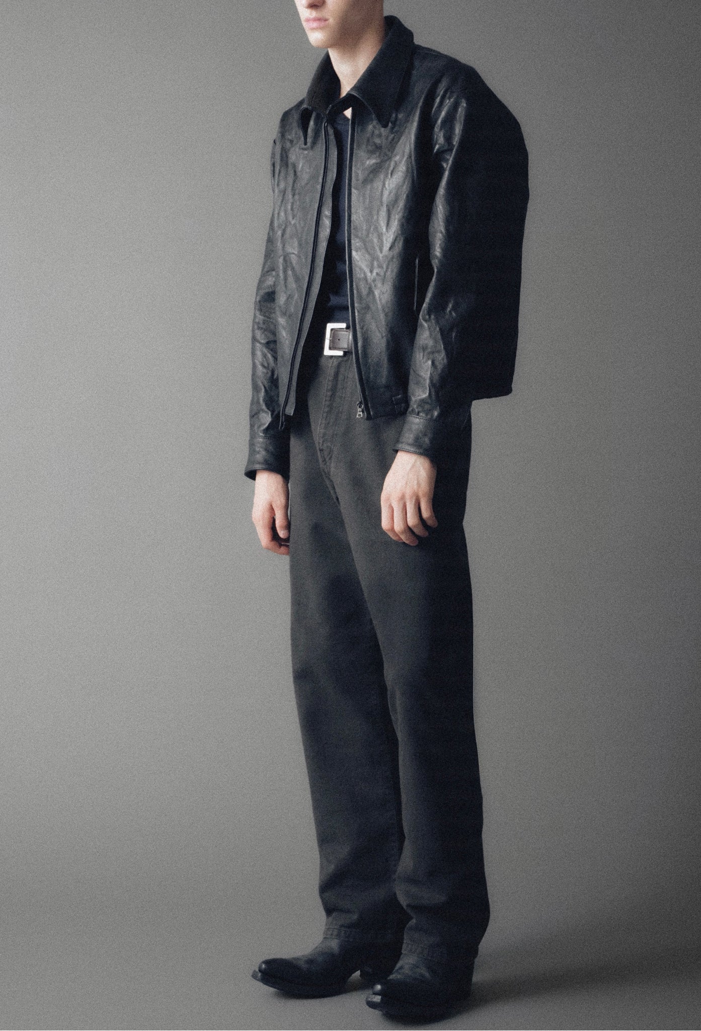 Black Weston Crinkled Goat Leather Jacket