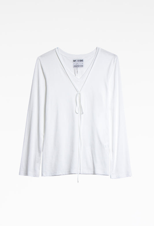 White V-Neck Longsleeve
