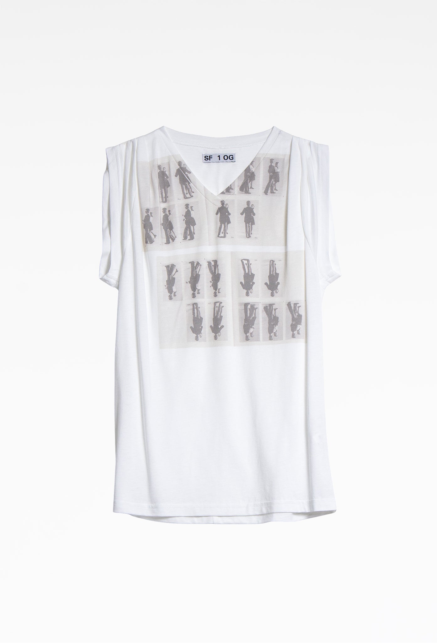 White Pleated V-Neck T-Shirt