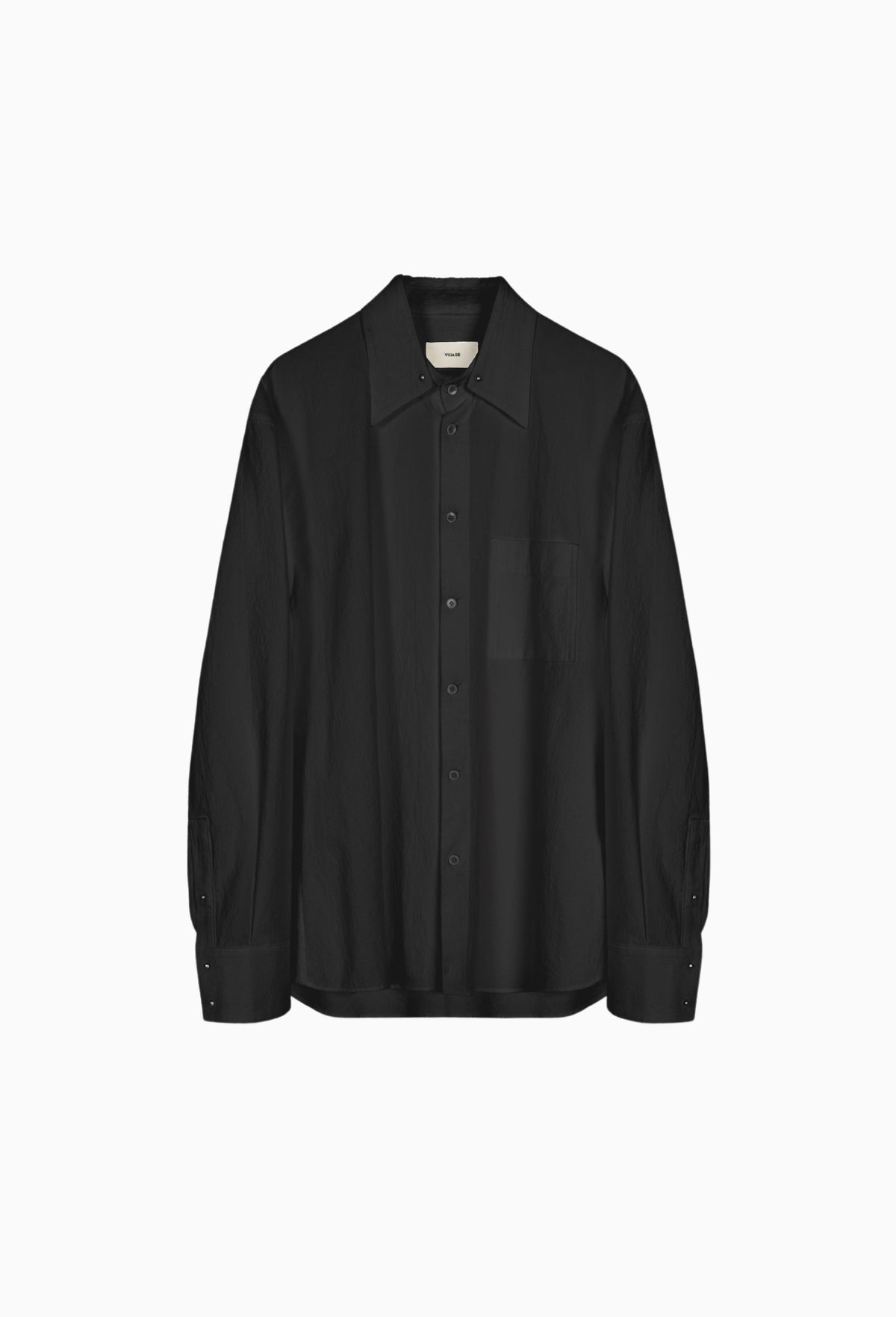 Black Twisted Cotton Haku Split Collar Shirt