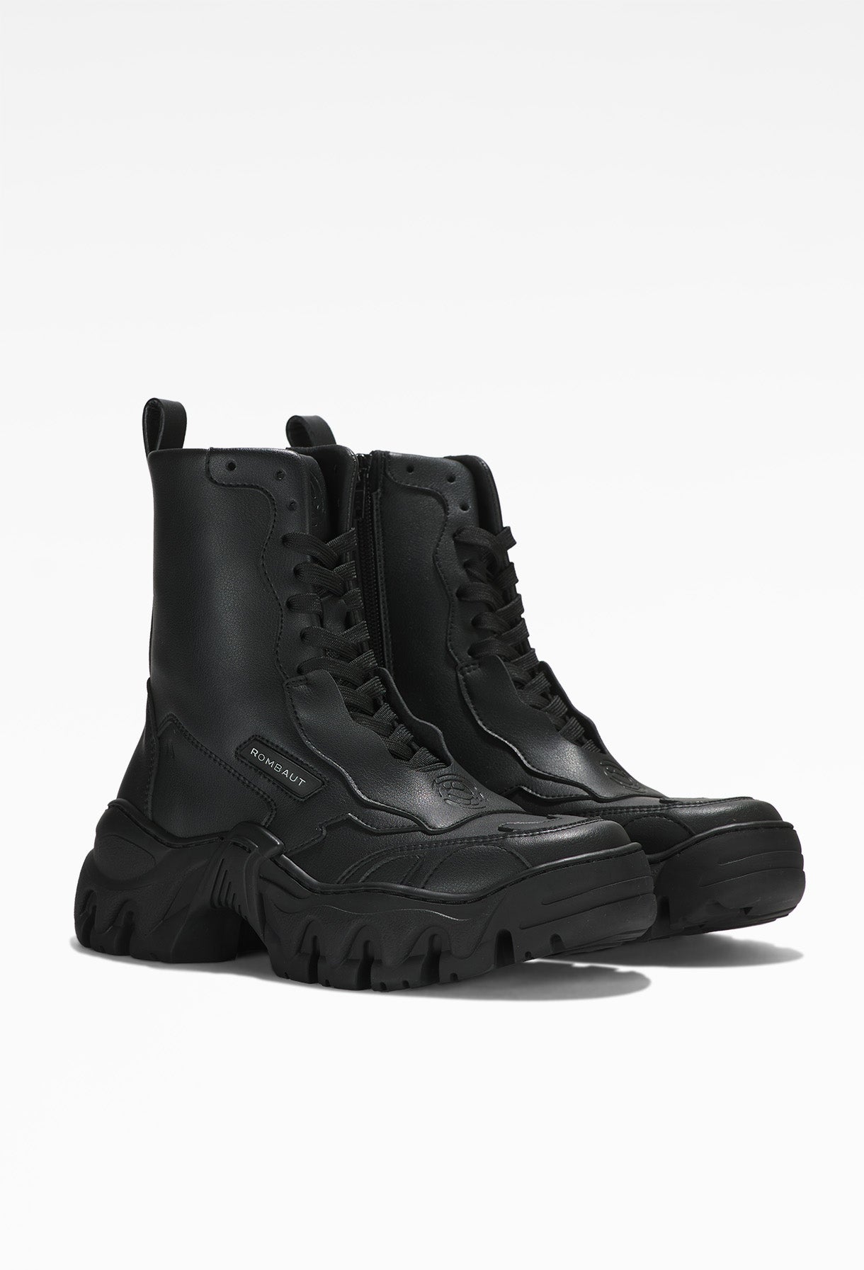 ROMBAUT - Black Boccaccio Boot with a thick sole, chunky design, lace-up closure, faux-leather material, pull tab on the back, small logo label on the side