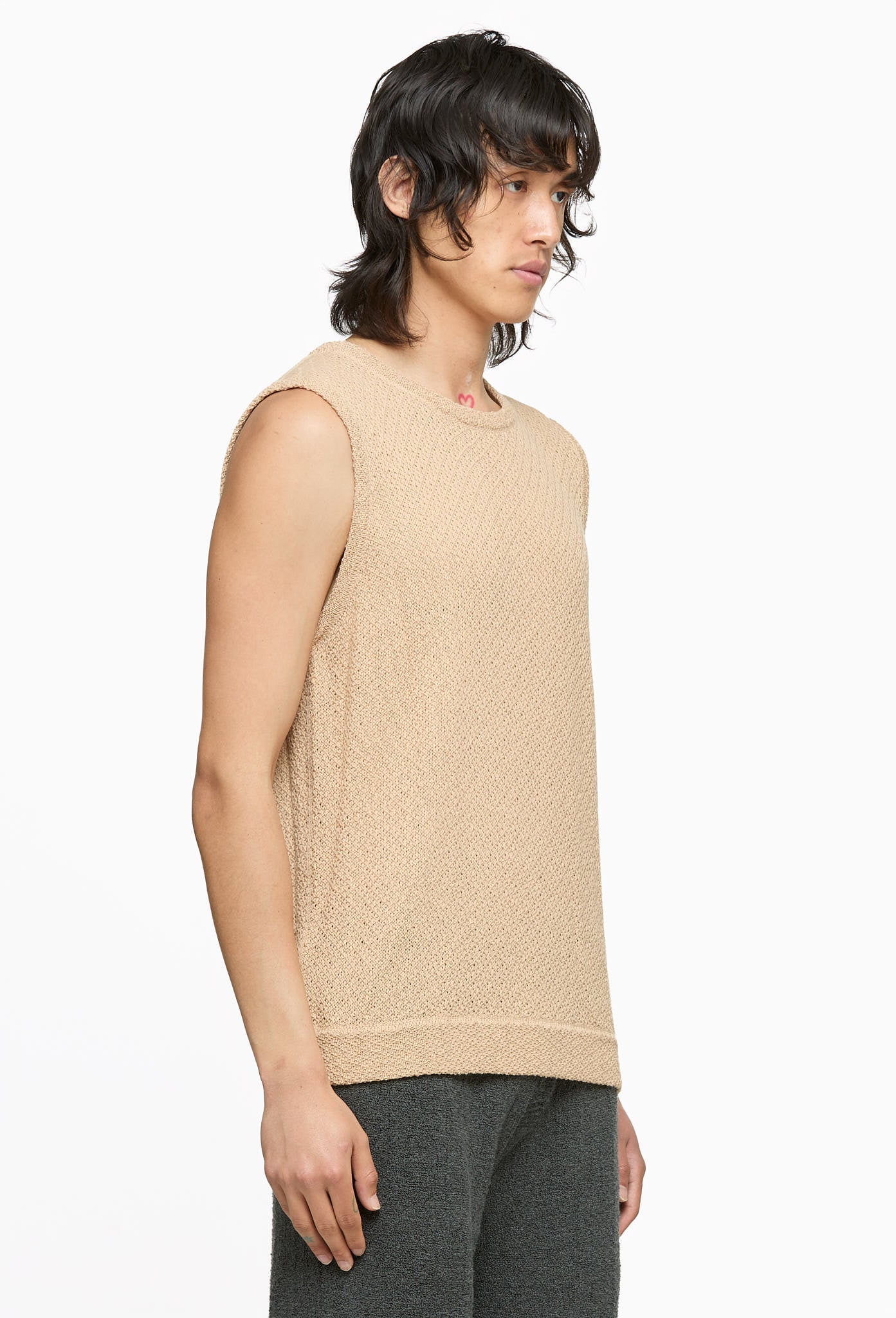 Beige Bib Sleveless T-Shirt