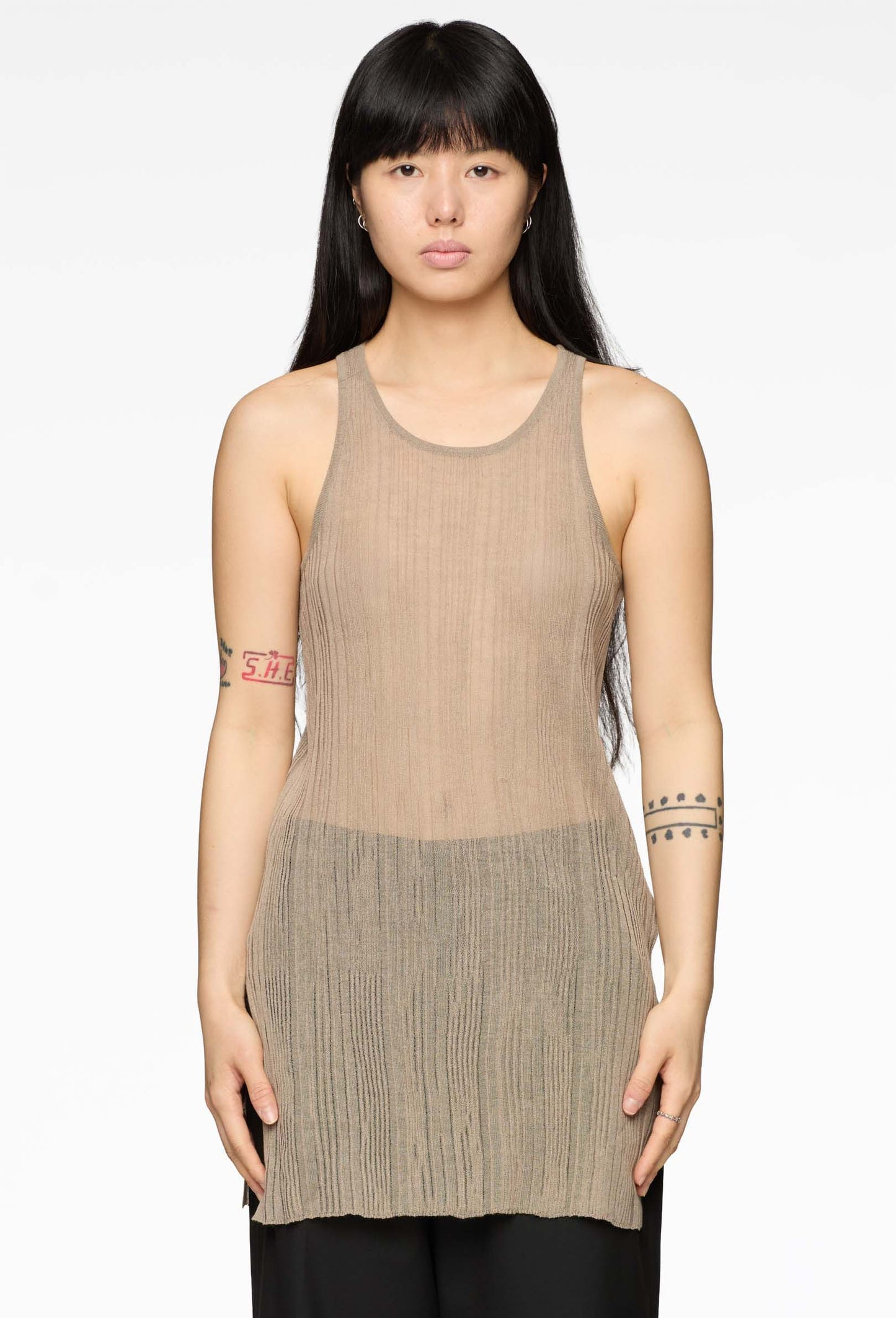 Beige Knit Slim Vest