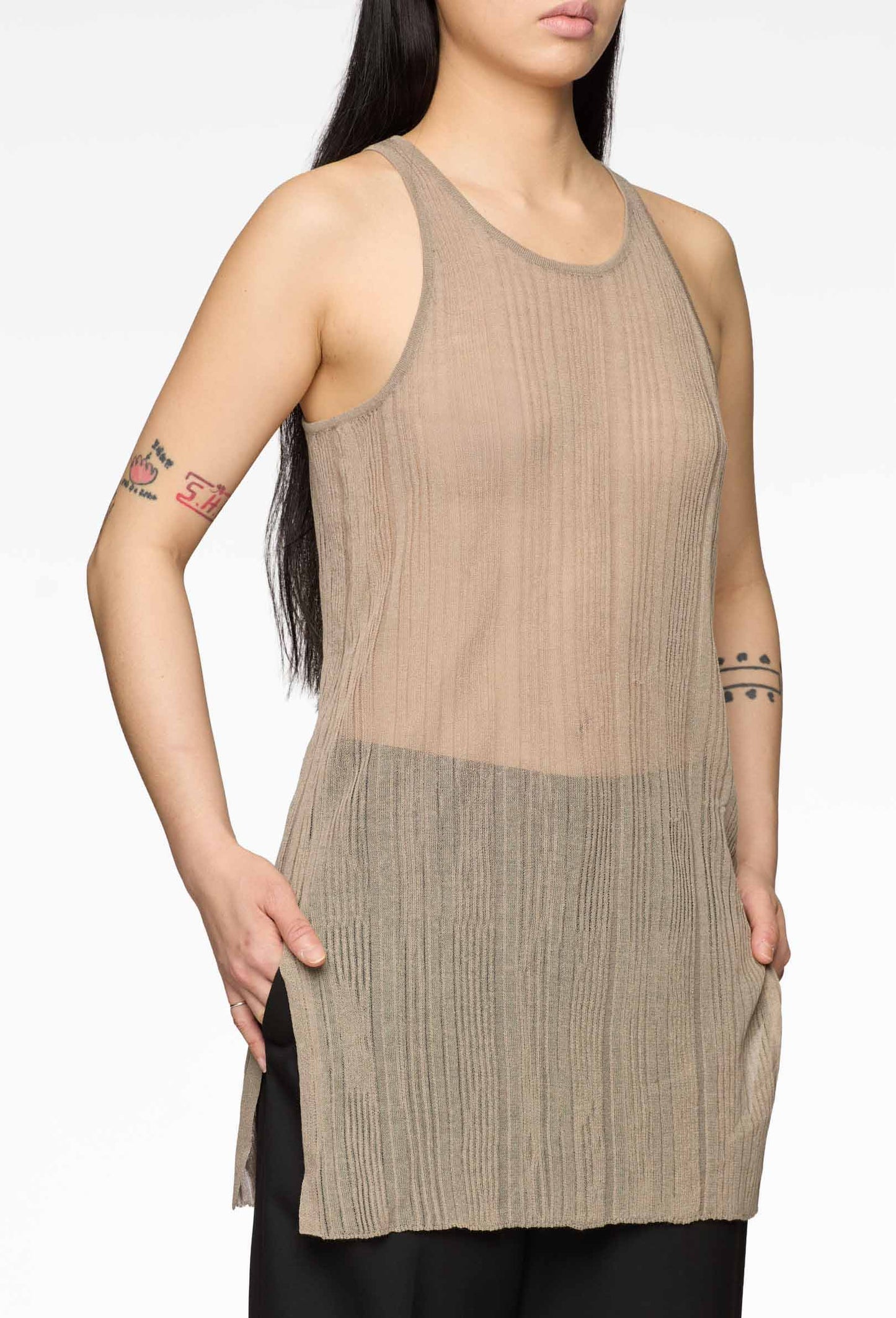 Beige Knit Slim Vest