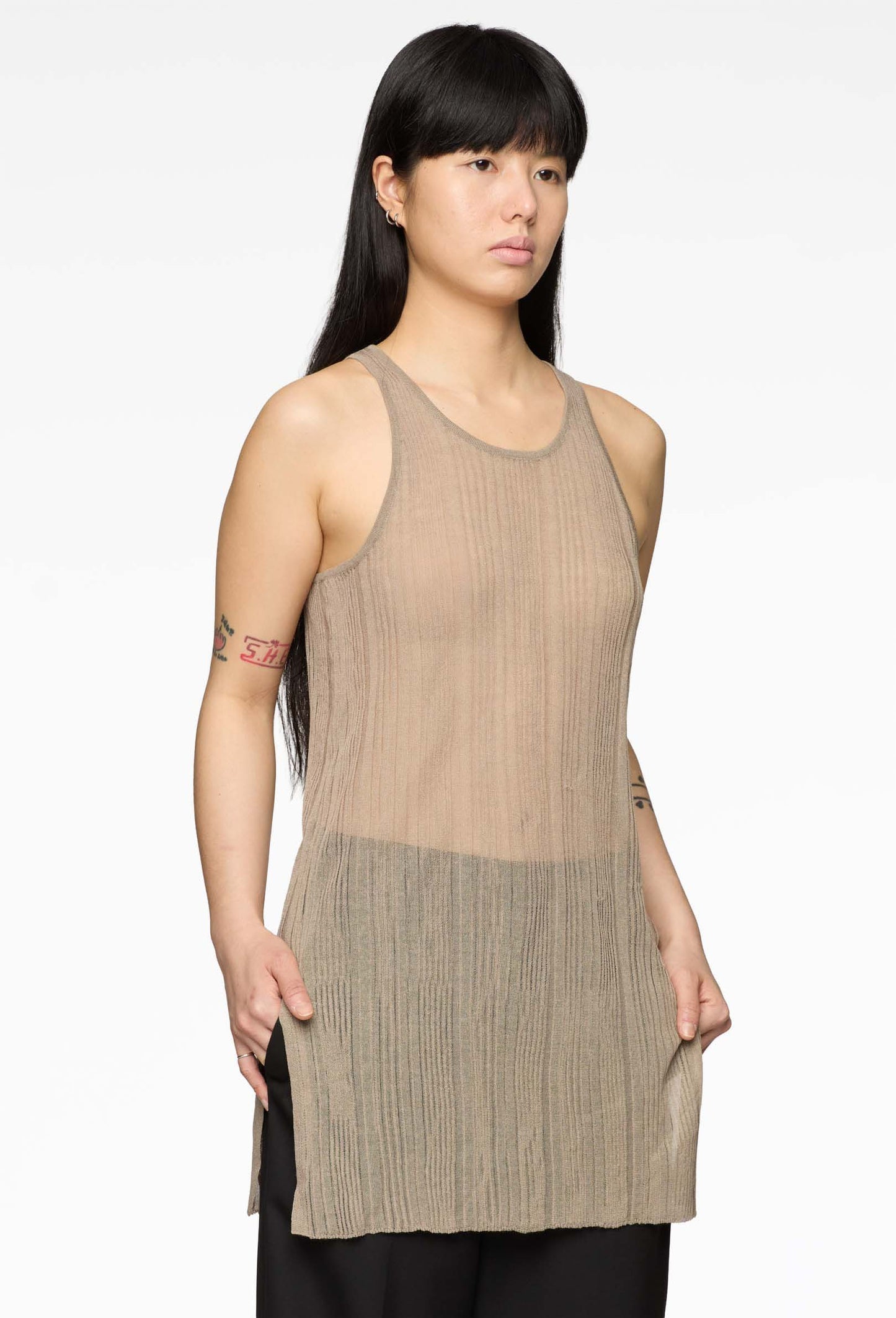 Beige Knit Slim Vest