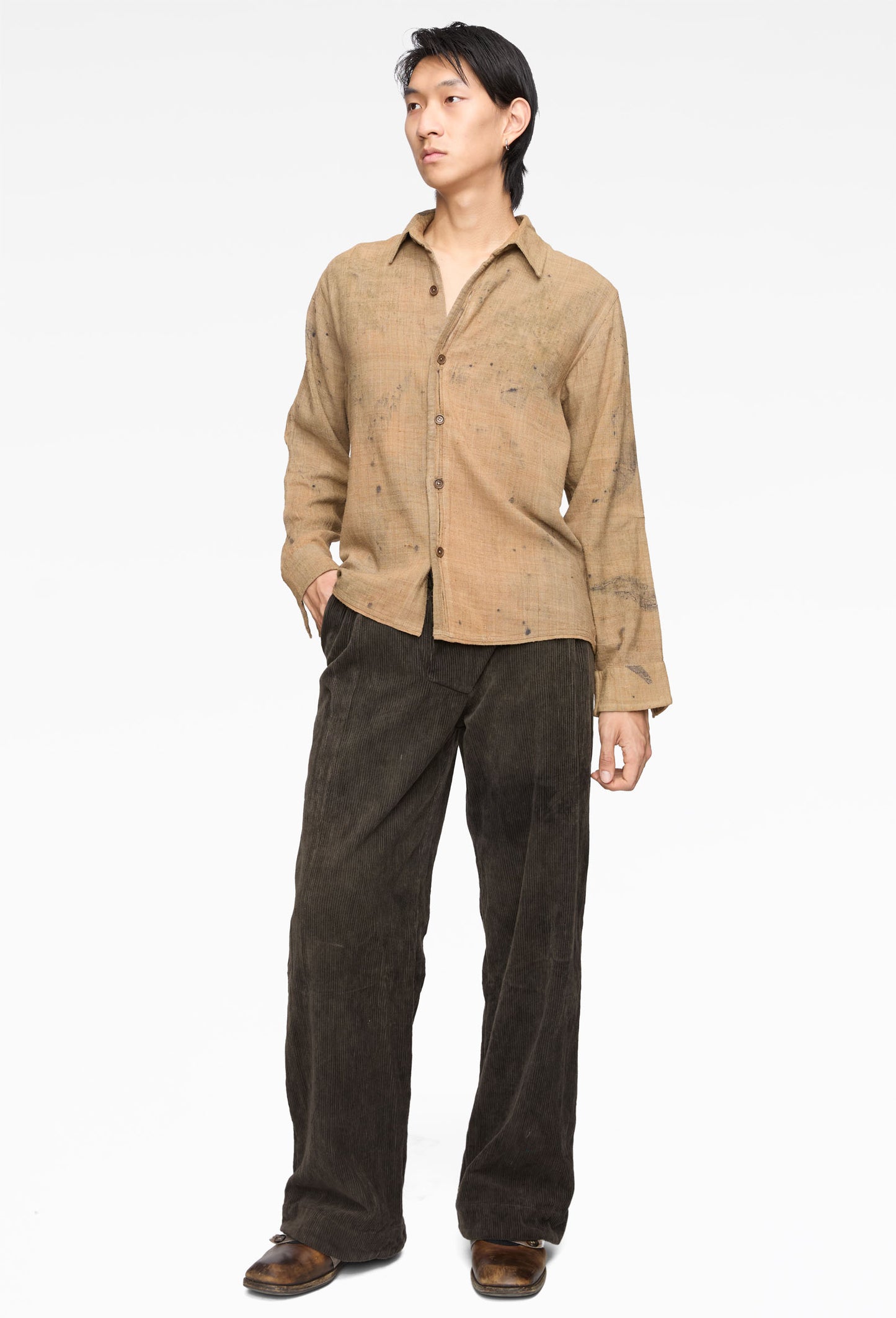 Beige Silk Welt Shirt