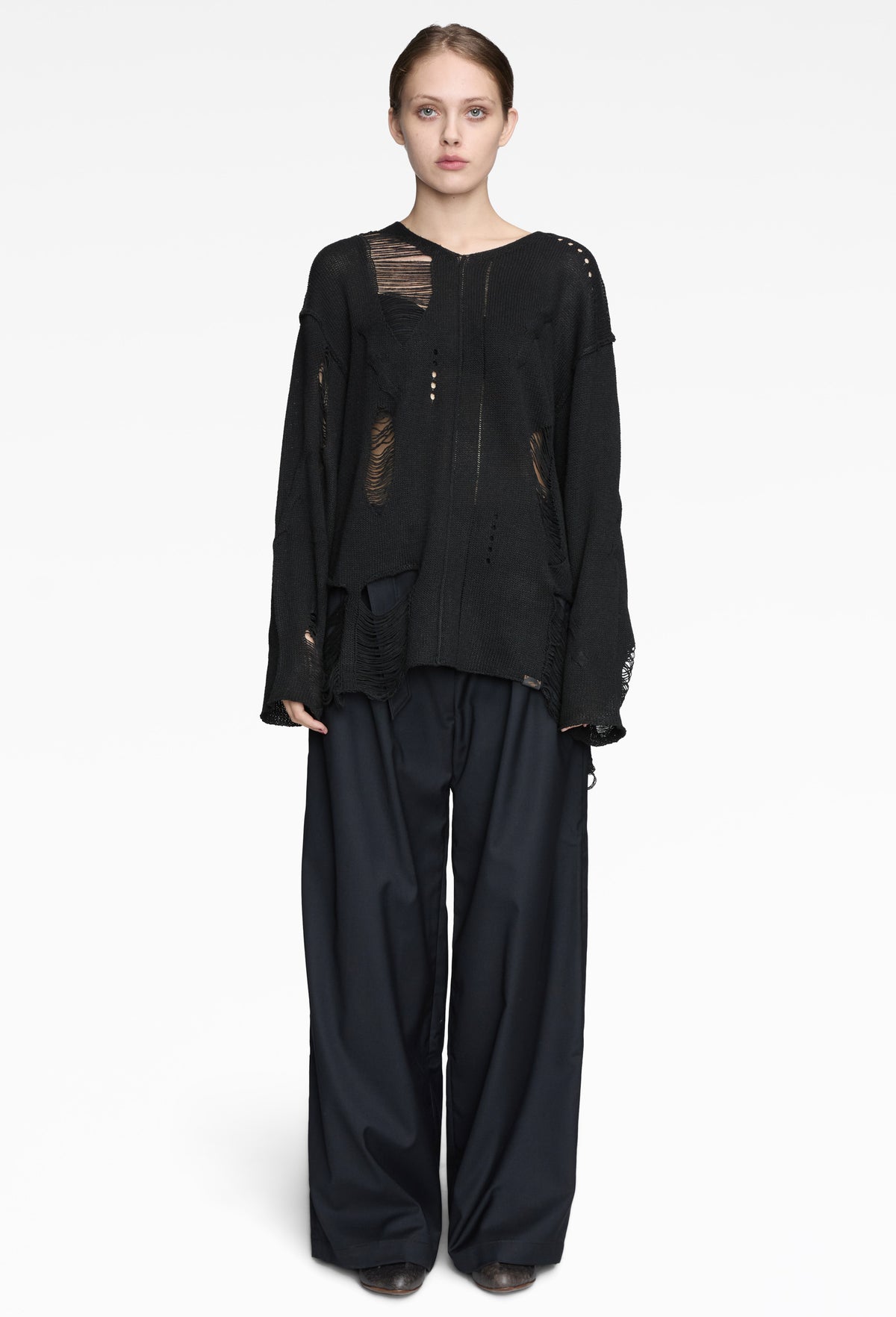 Black Belted Pleats Trousers