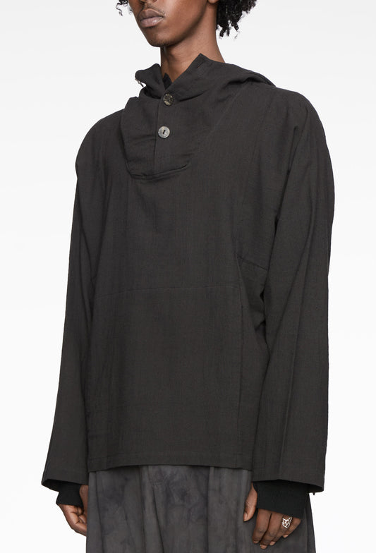Black Cotton Fisherman Hoodie