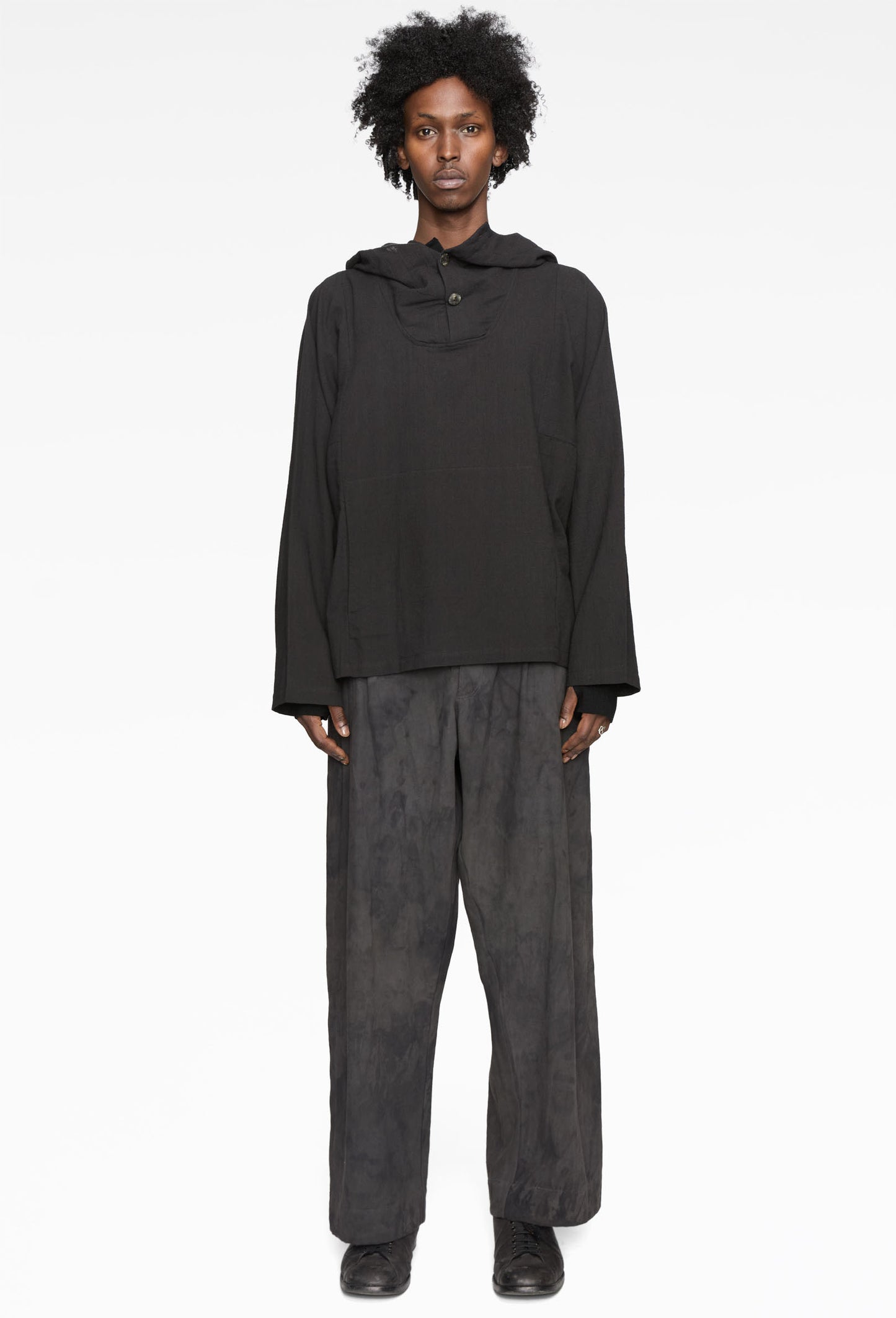 Black Cotton Fisherman Hoodie