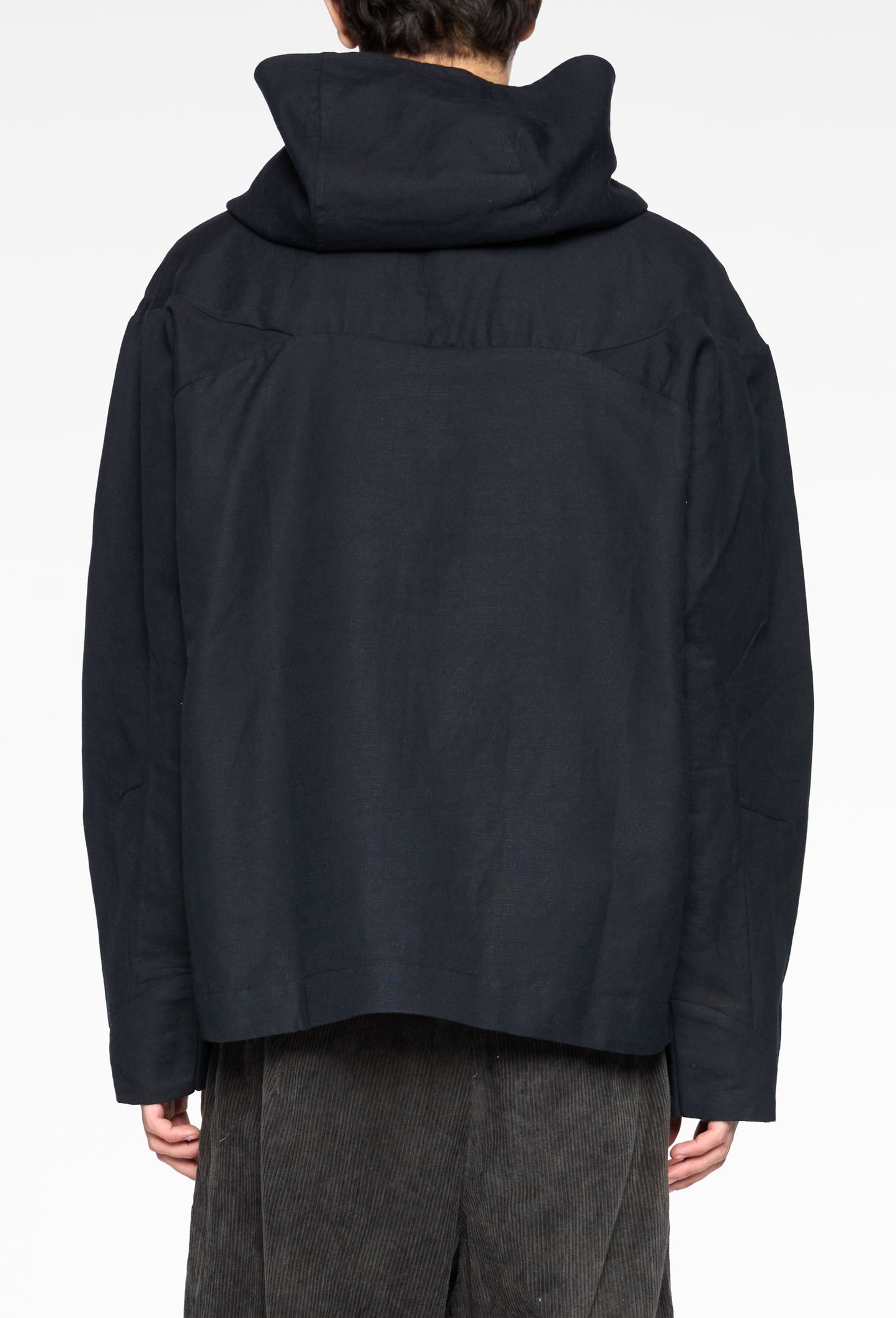 Black Cotton Hooded Shirt