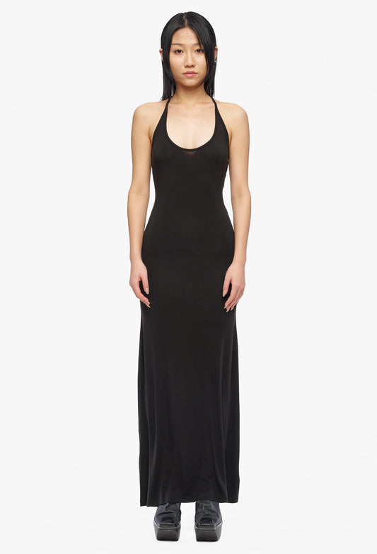 Black Cropped Slim-Fitting Dress With Thin Straps