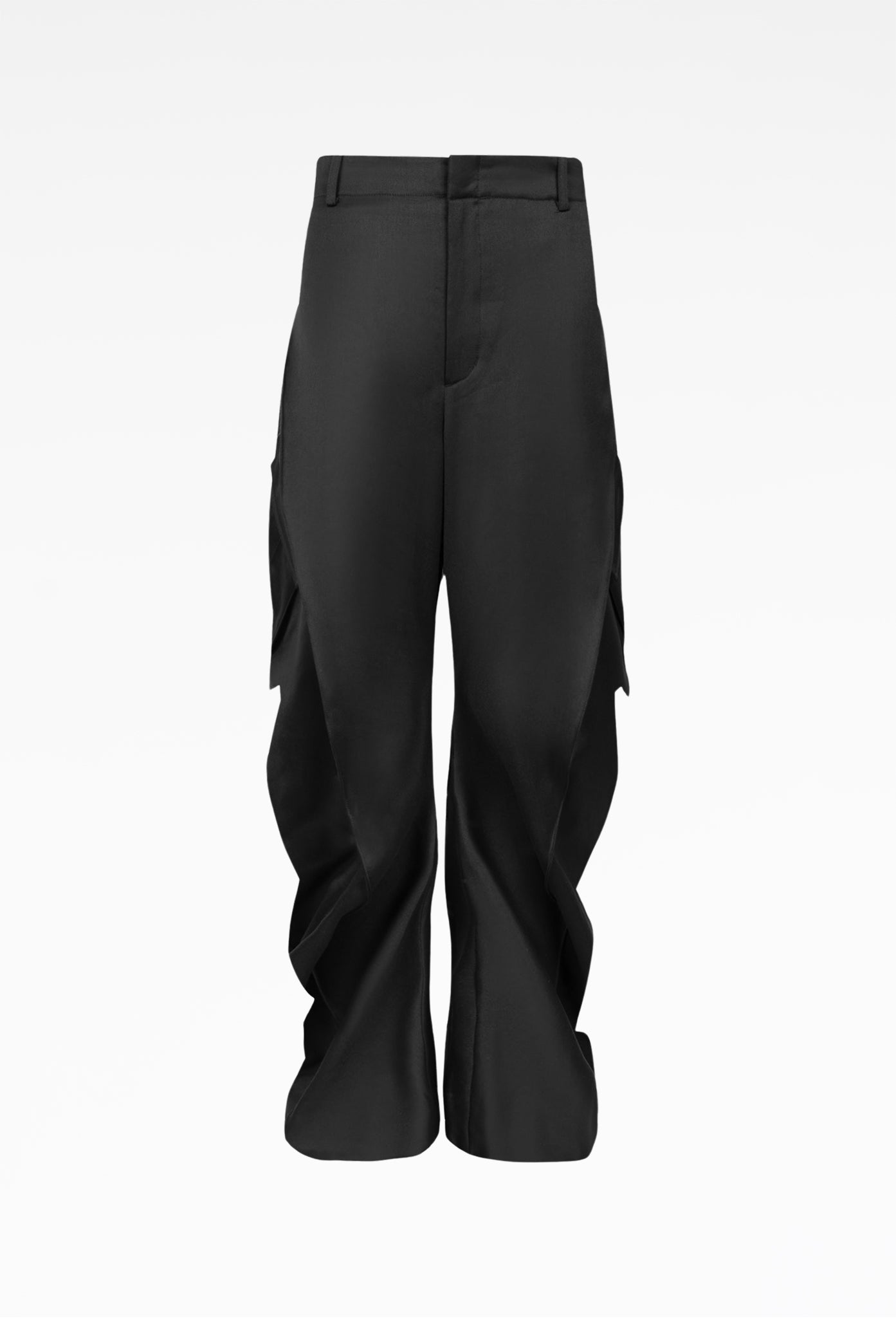 Black Curved Multi Pocket Trousers