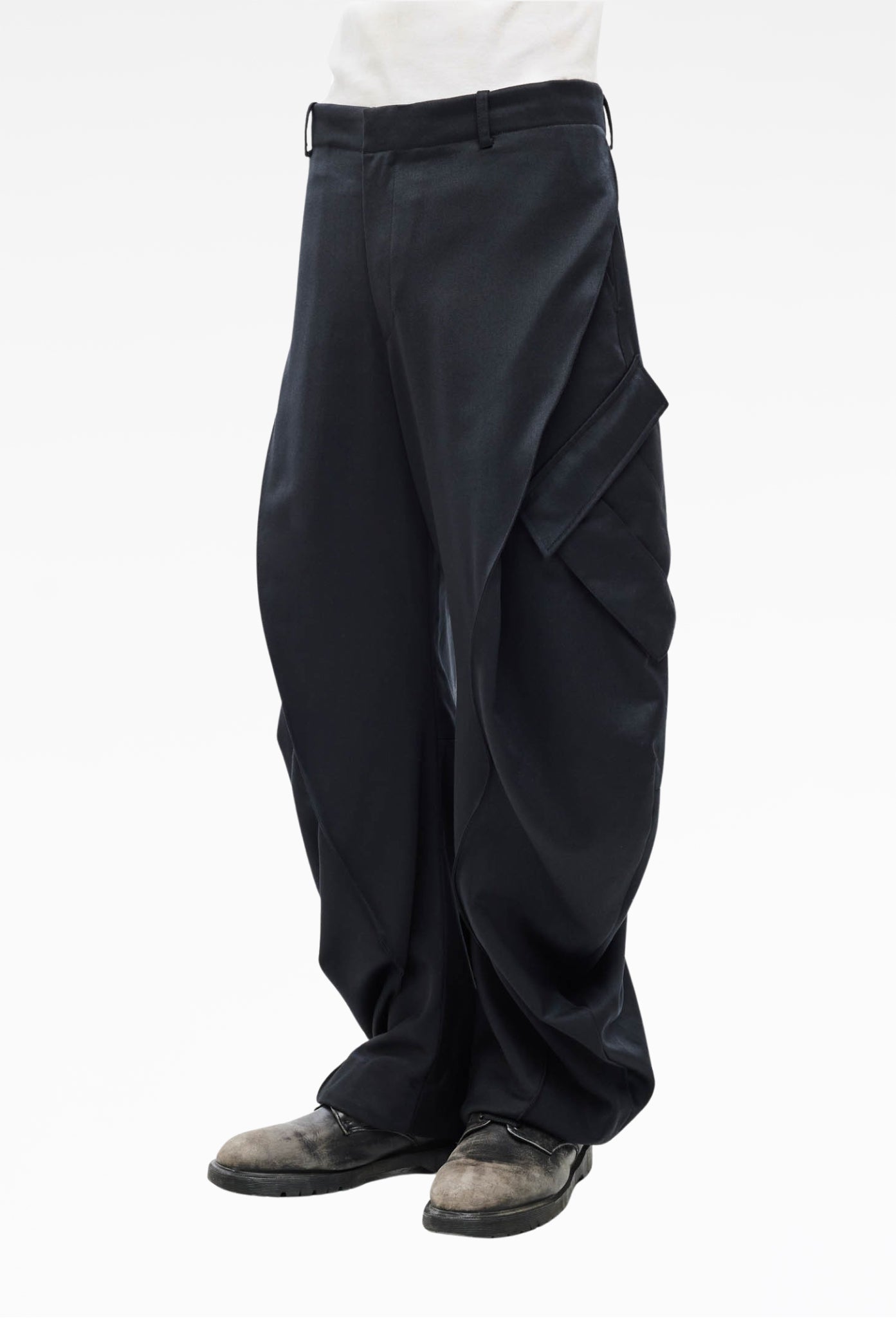 Black Curved Multi Pocket Trousers
