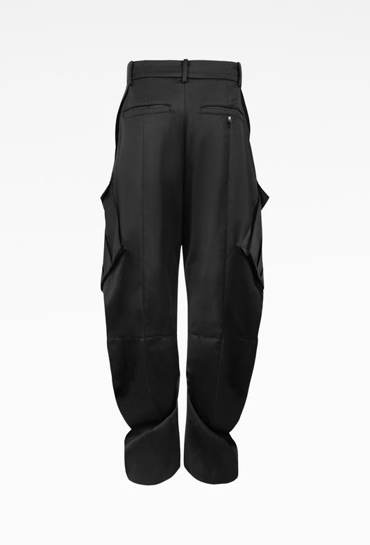 Black Curved Multi Pocket Trousers