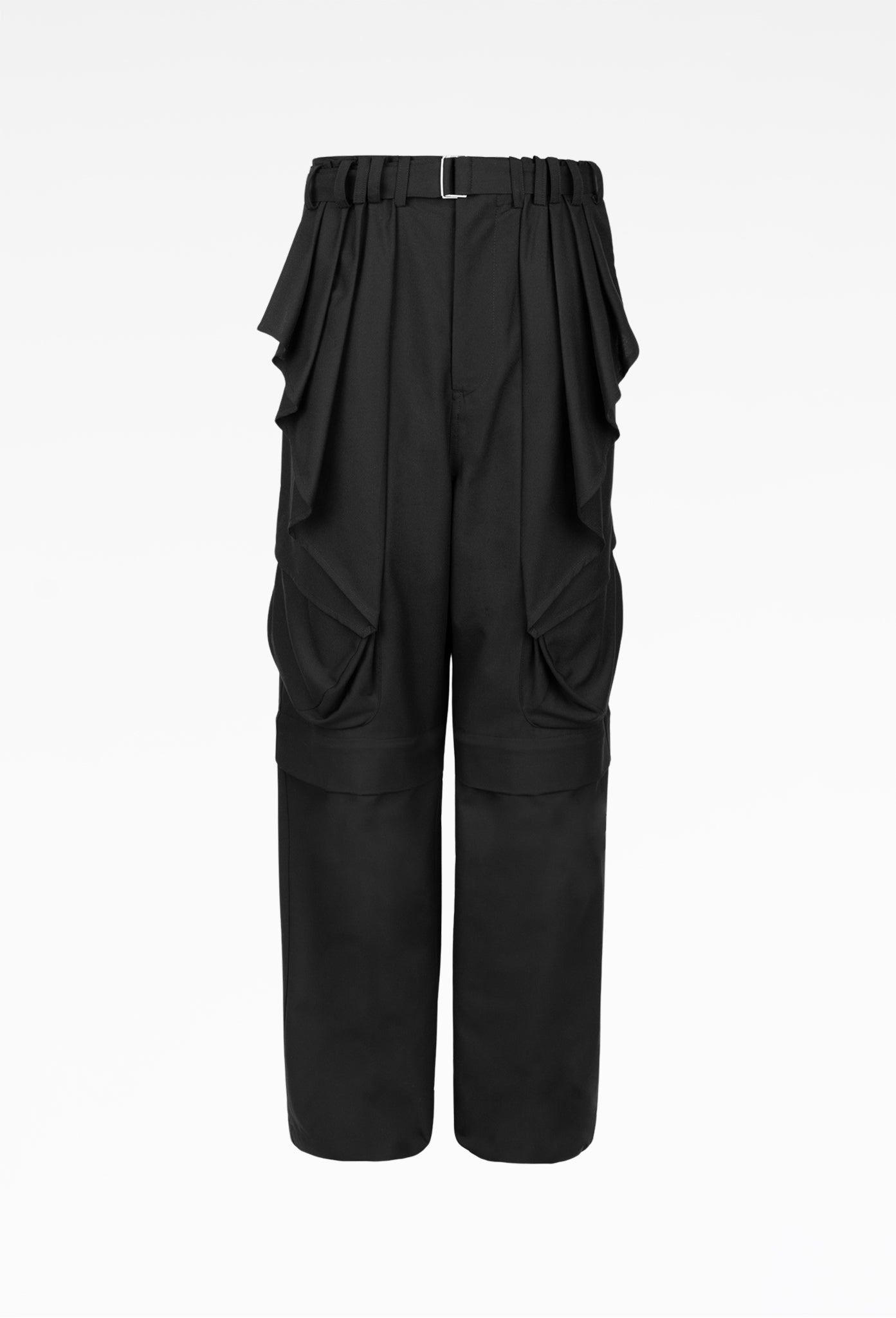 Black Detachable Draped Trousers