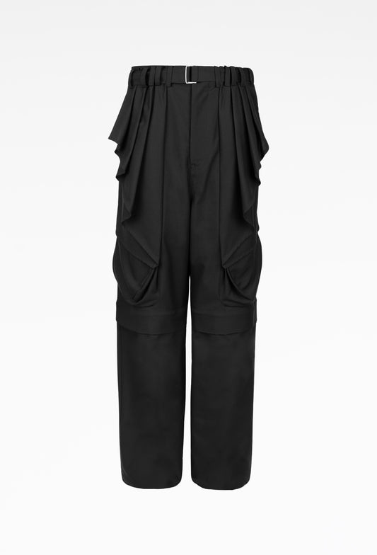 Black Detachable Draped Trousers