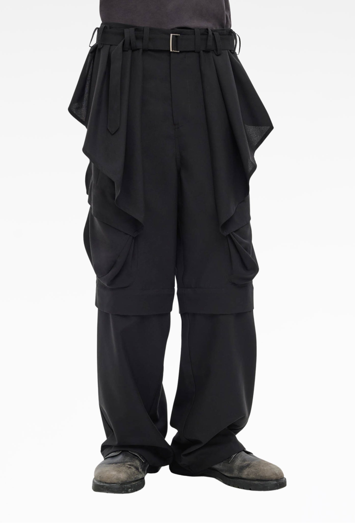Black Detachable Draped Trousers