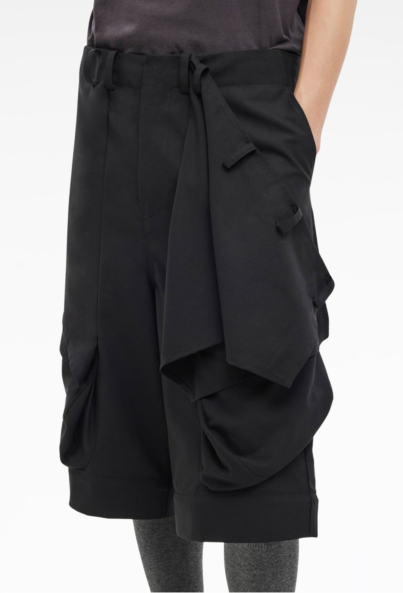 Black Detachable Draped Trousers