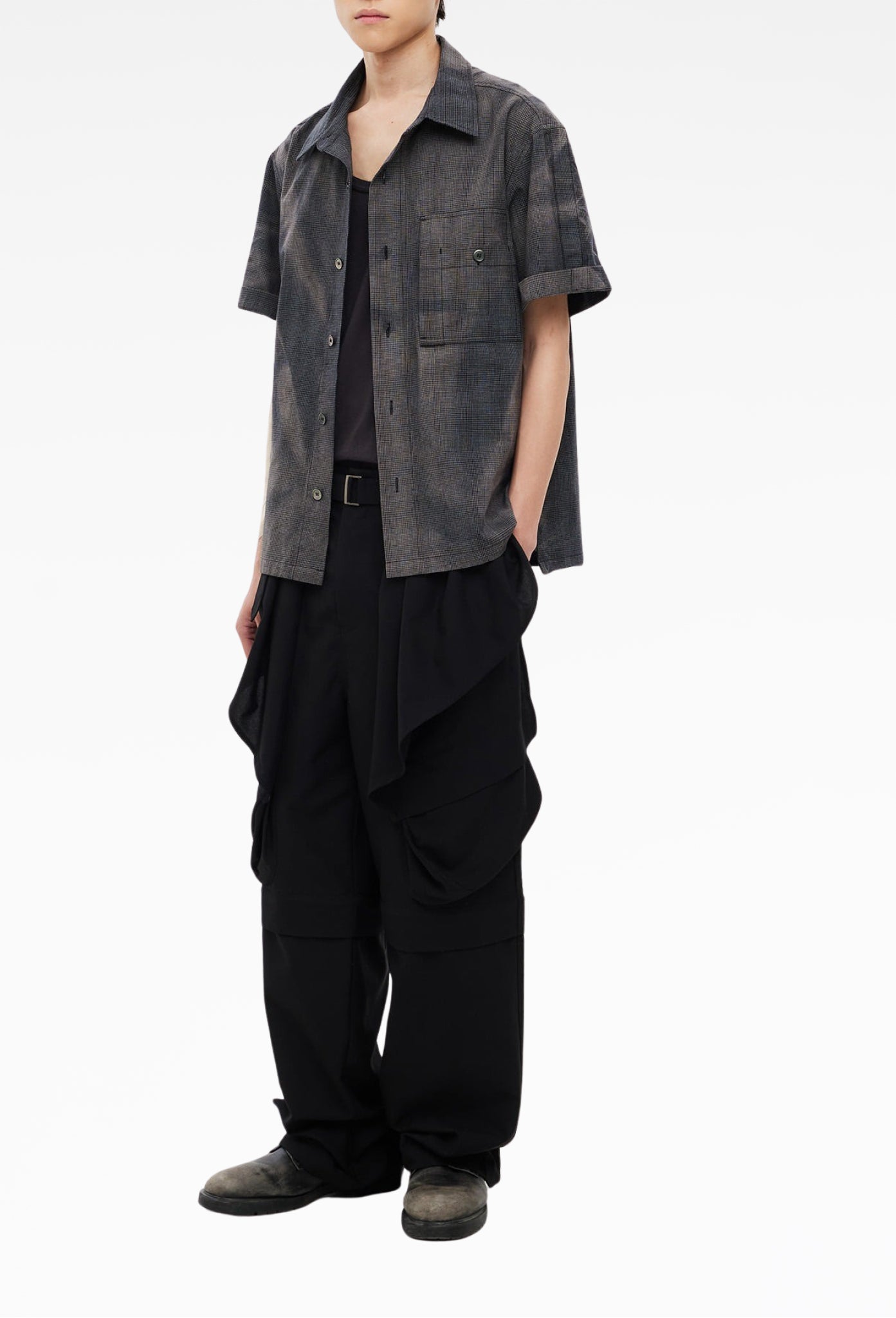Black Detachable Draped Trousers