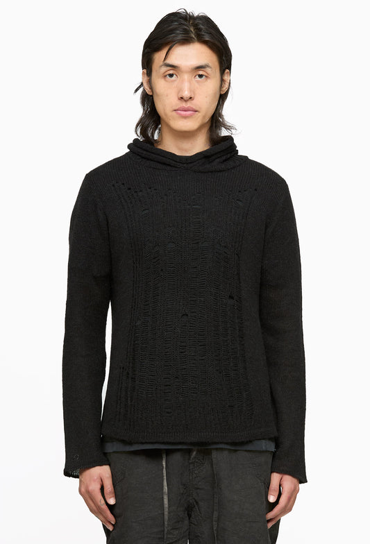 Black Distressed Alpaca Hood Knit