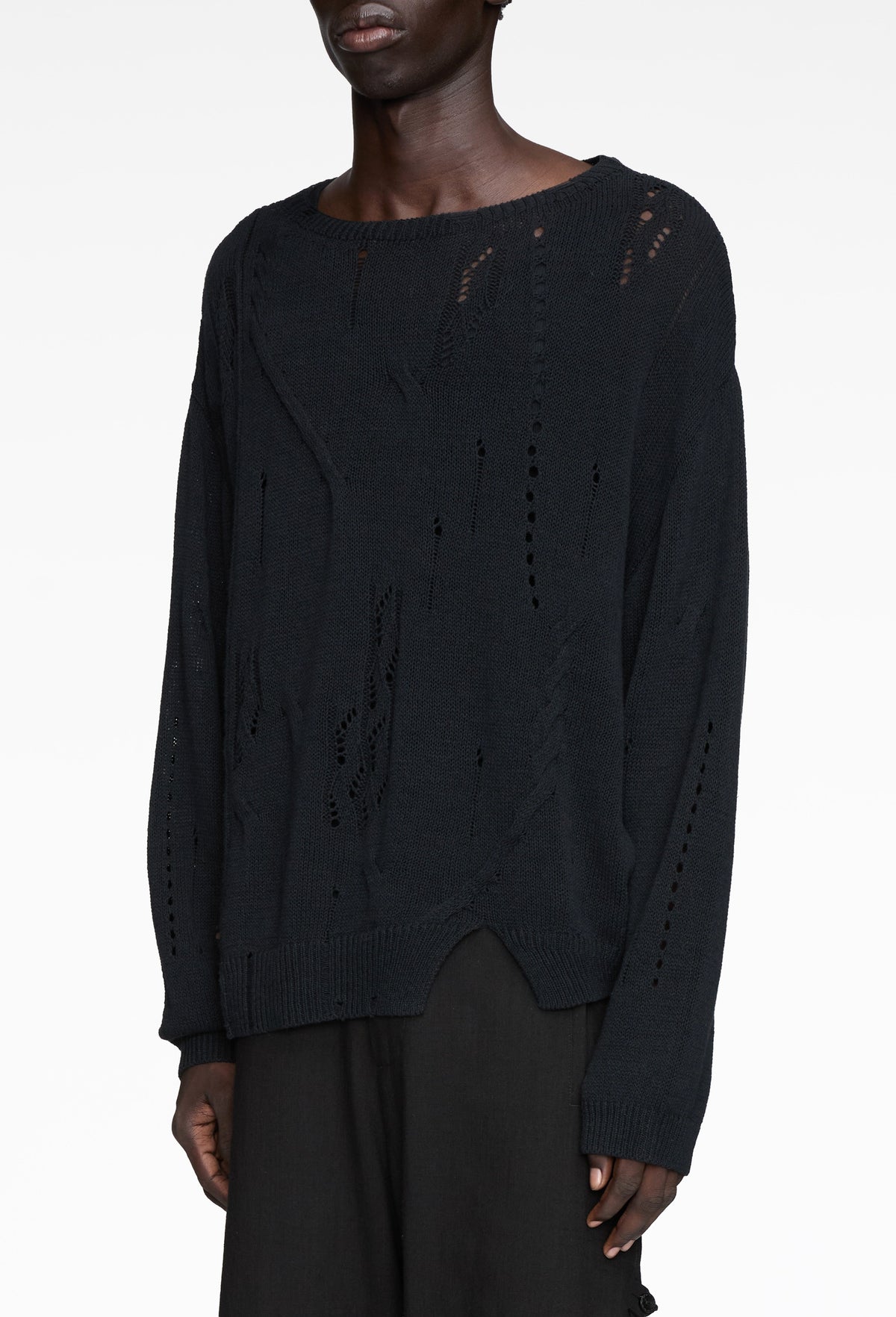 Black Distressed Textured Knit