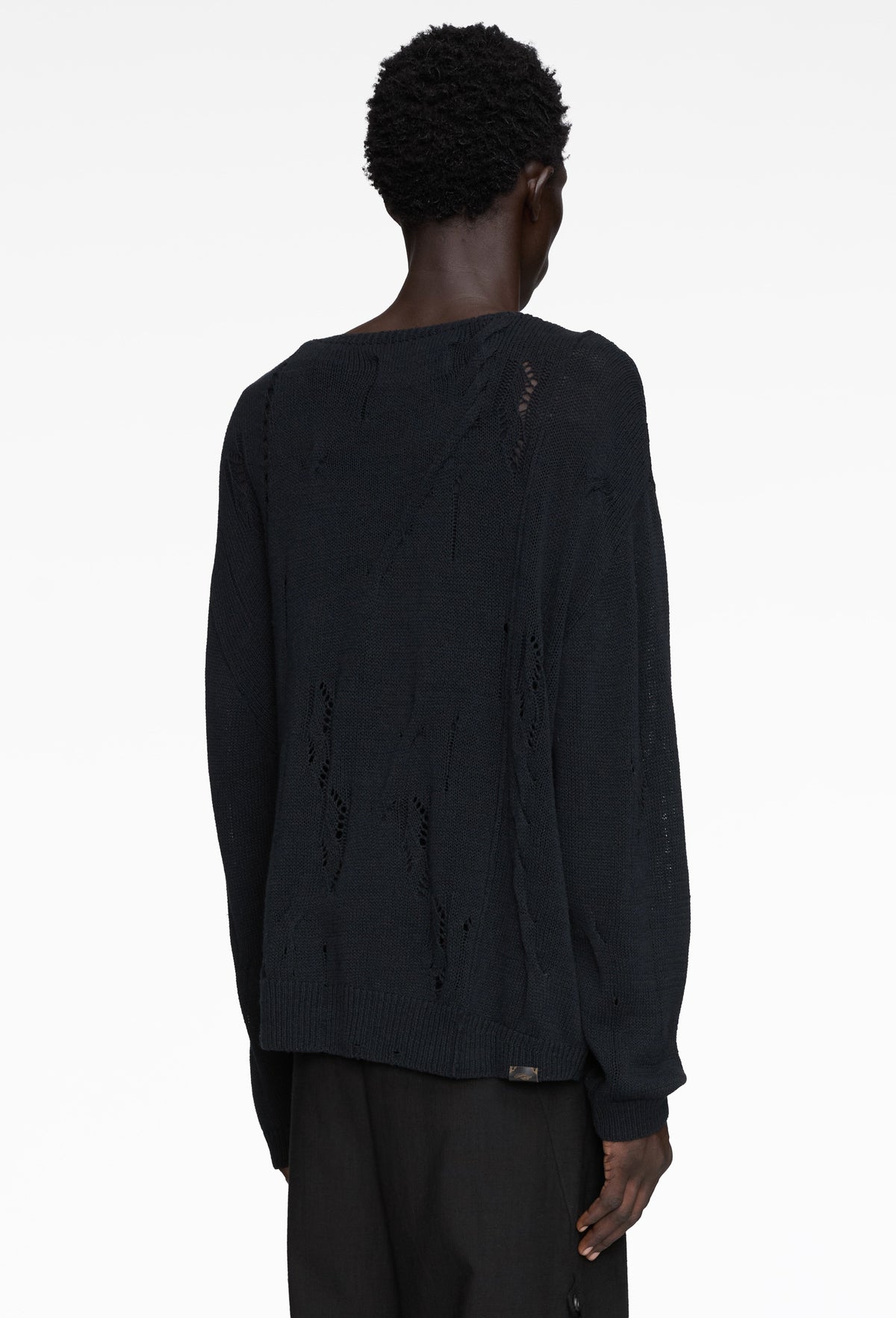 Black Distressed Textured Knit