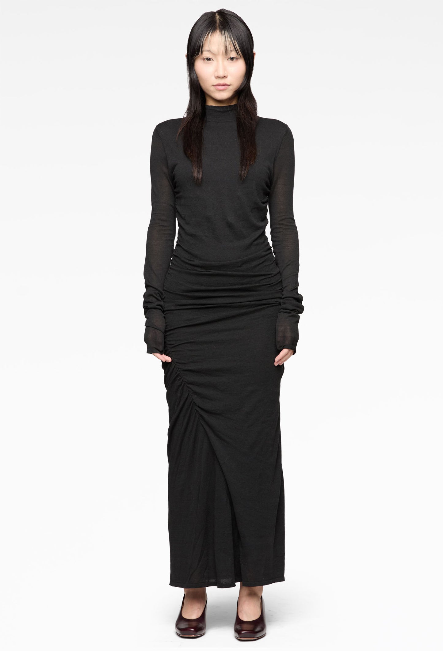 Black Gathered Knit Dress