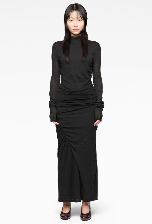 Black Gathered Knit Dress