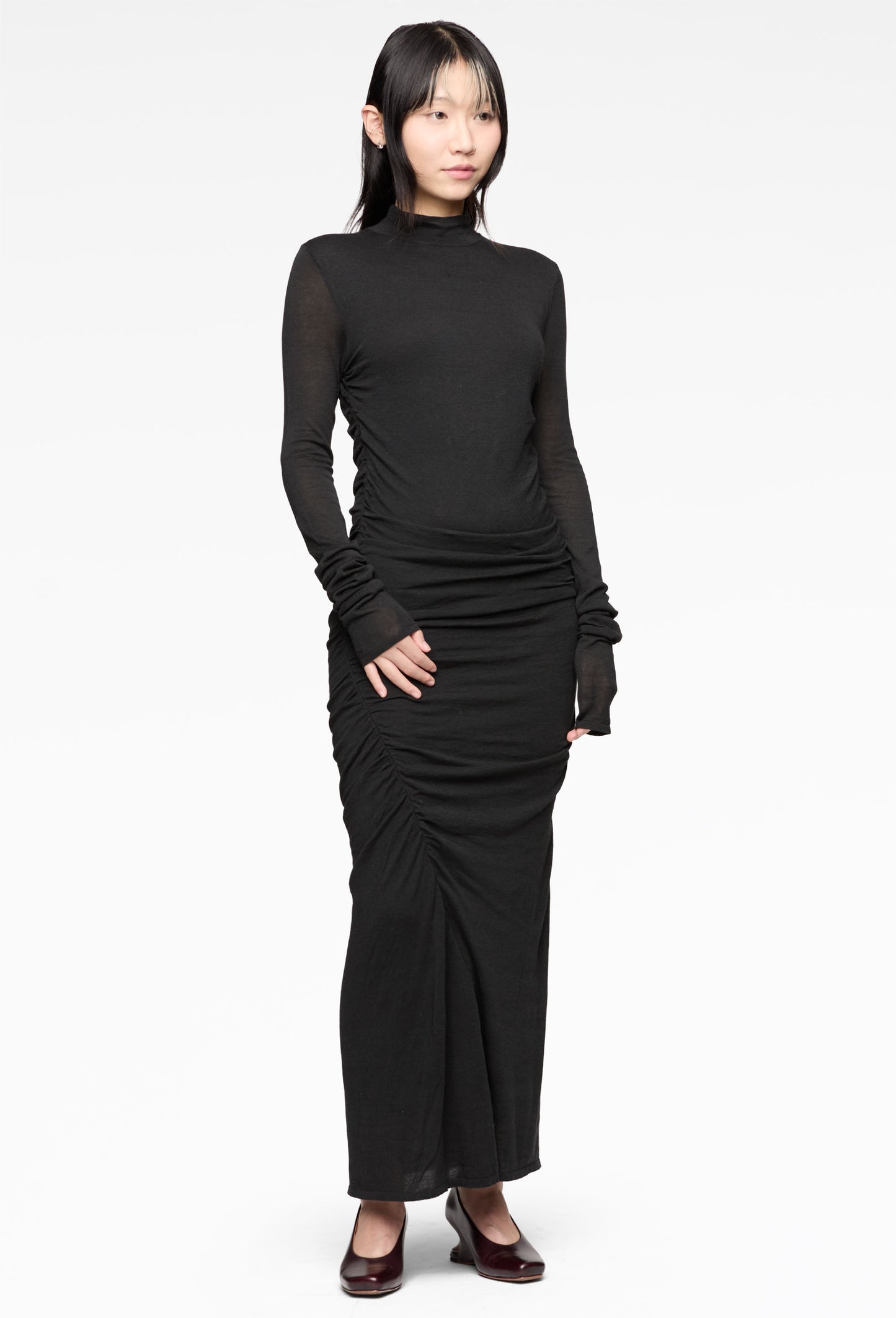 Black Gathered Knit Dress