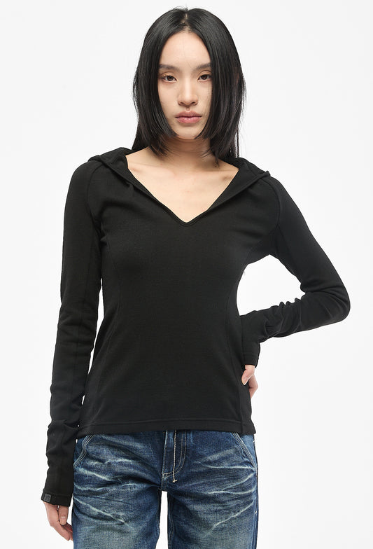 Black Hooded Long Sleeve
