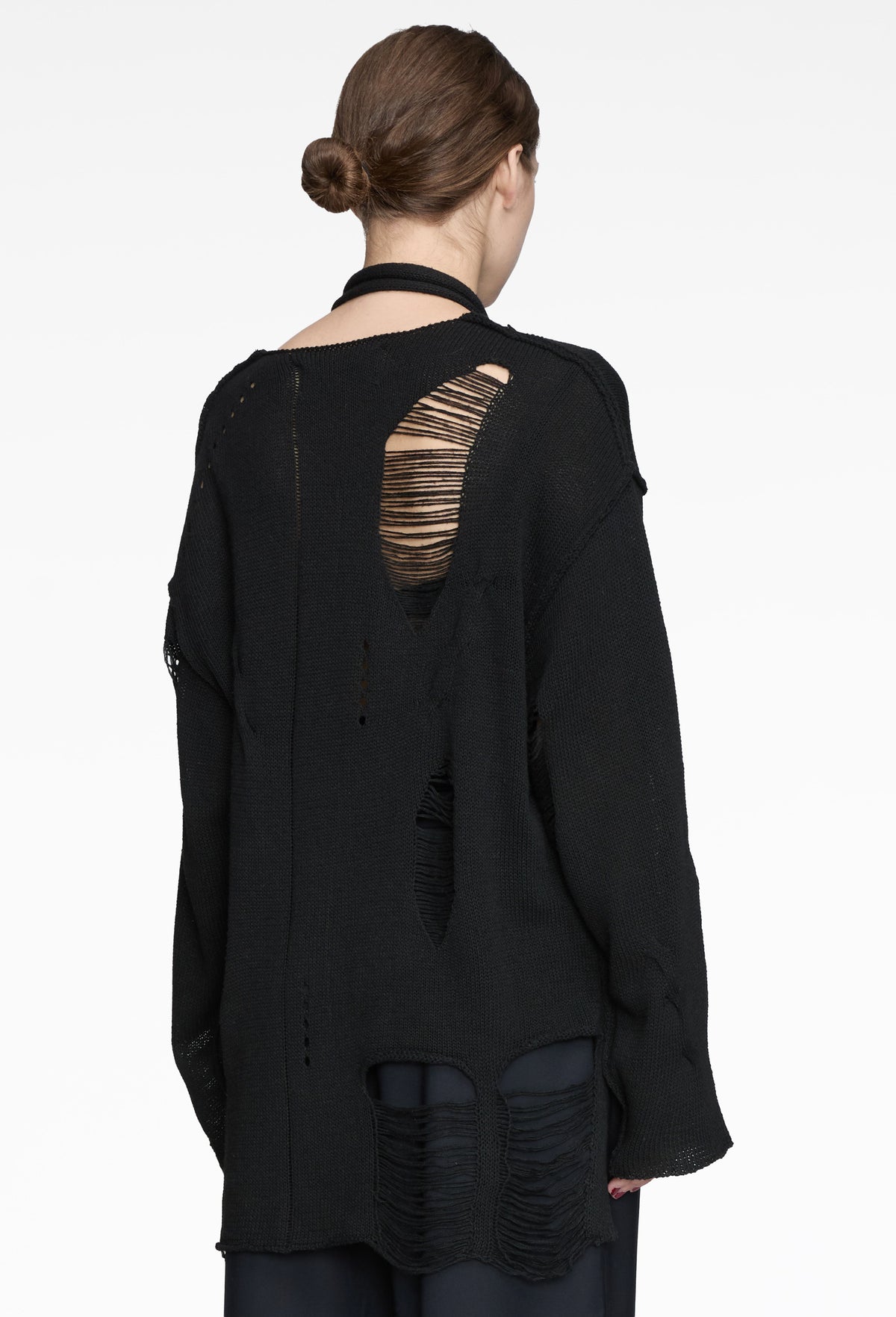Black Integrated Scarf Poncho Knit