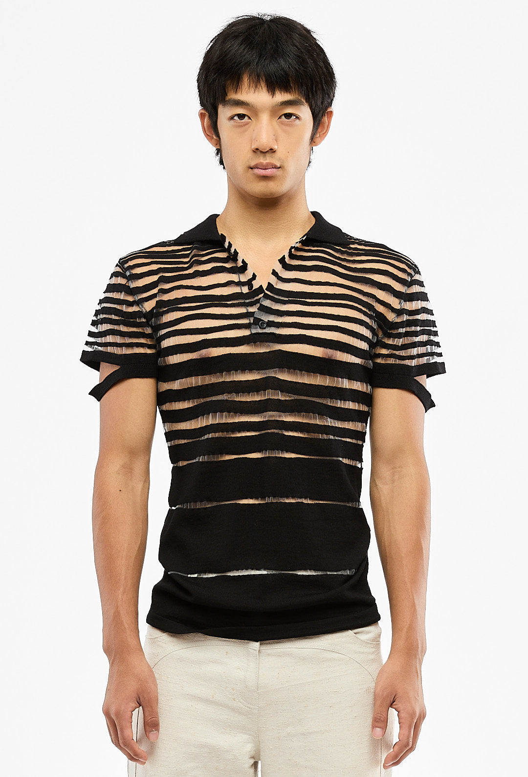 Black Knitted Polo Seethrough