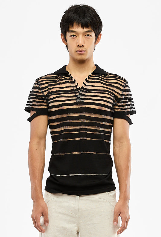 Black Knitted Polo Seethrough