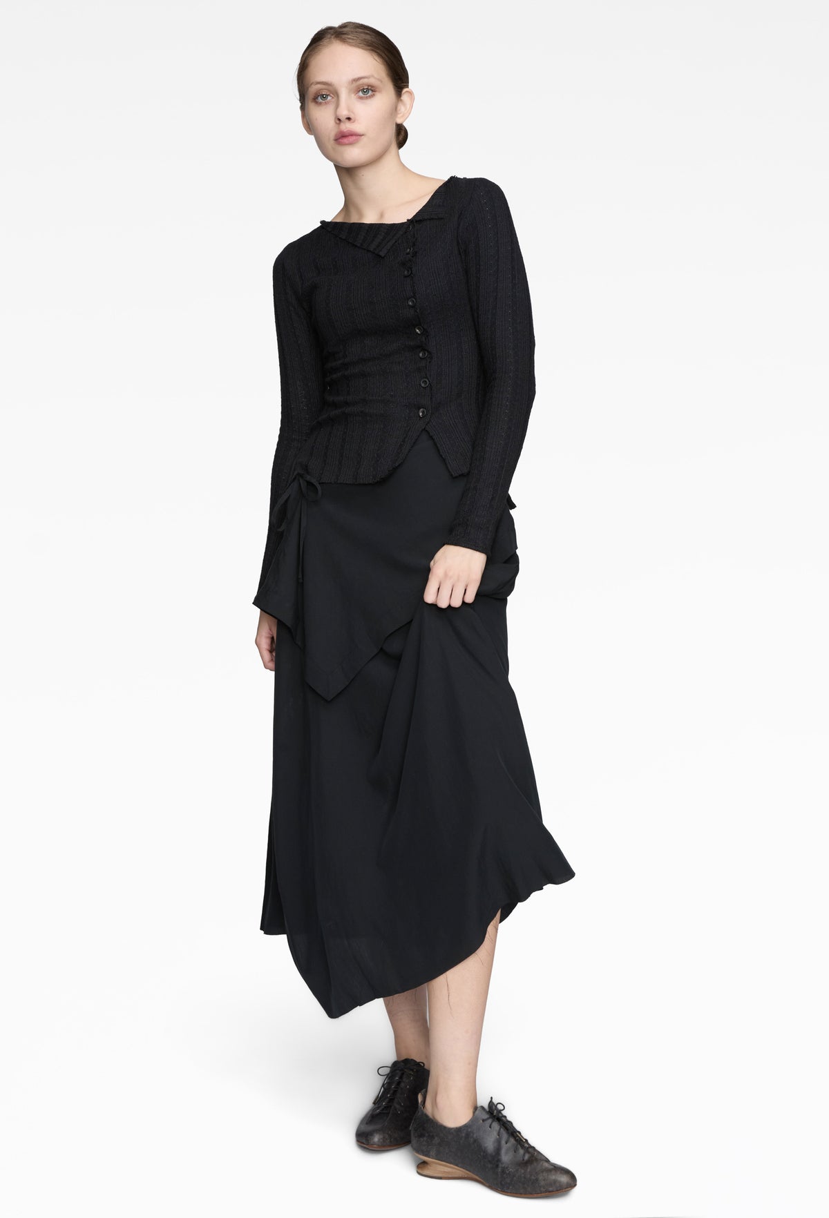 Black Layered Raw-Edge Skirt