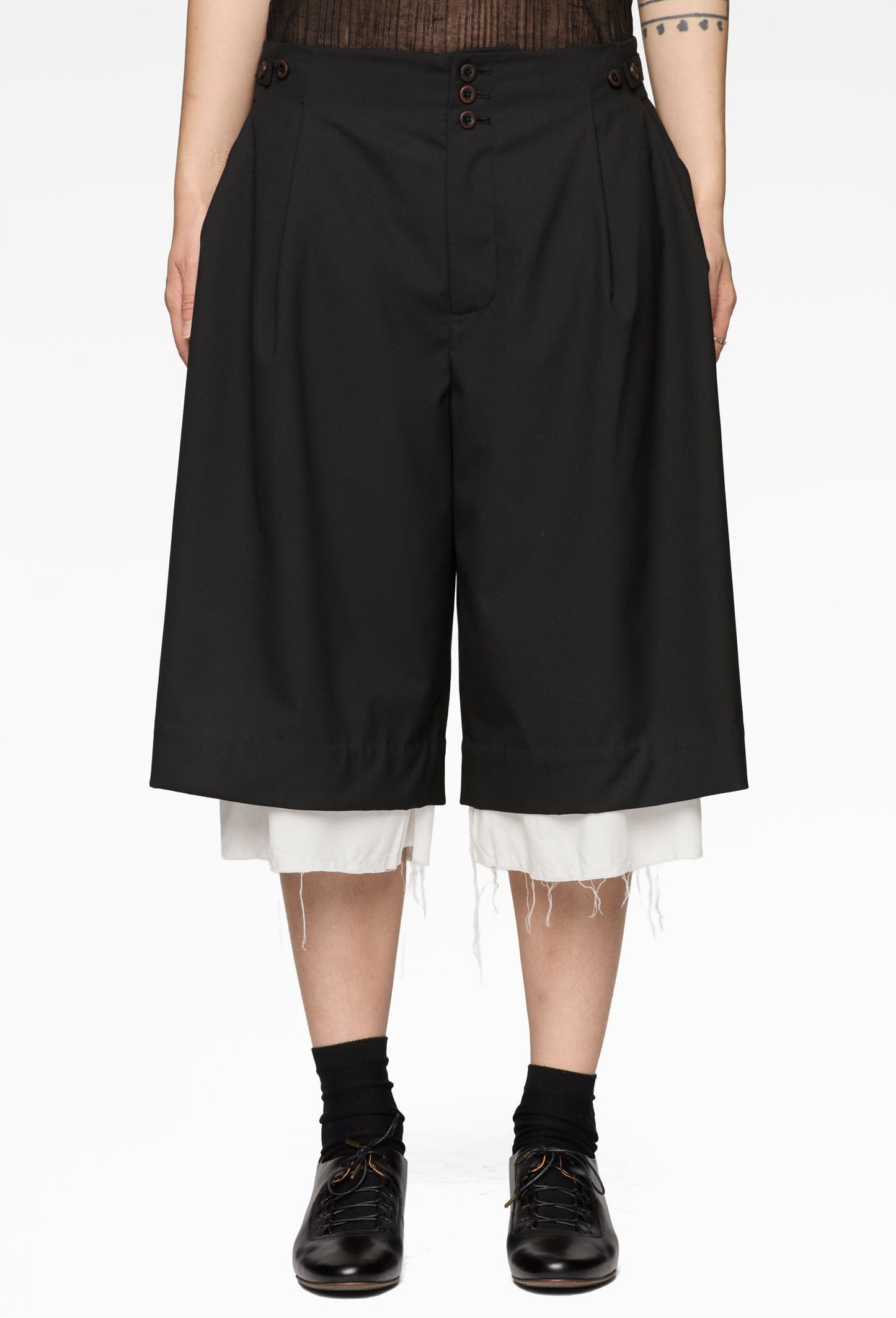 Black Lined Pleated Shorts