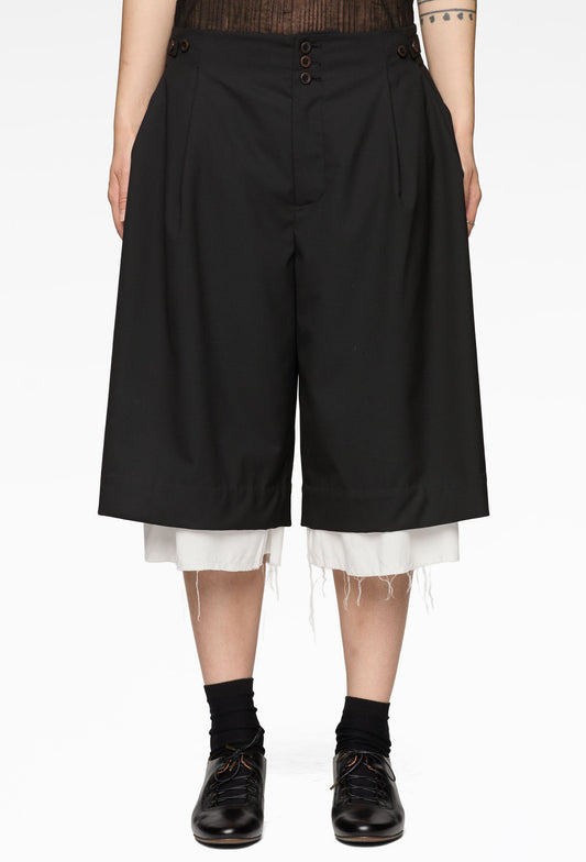 Black Lined Pleated Shorts