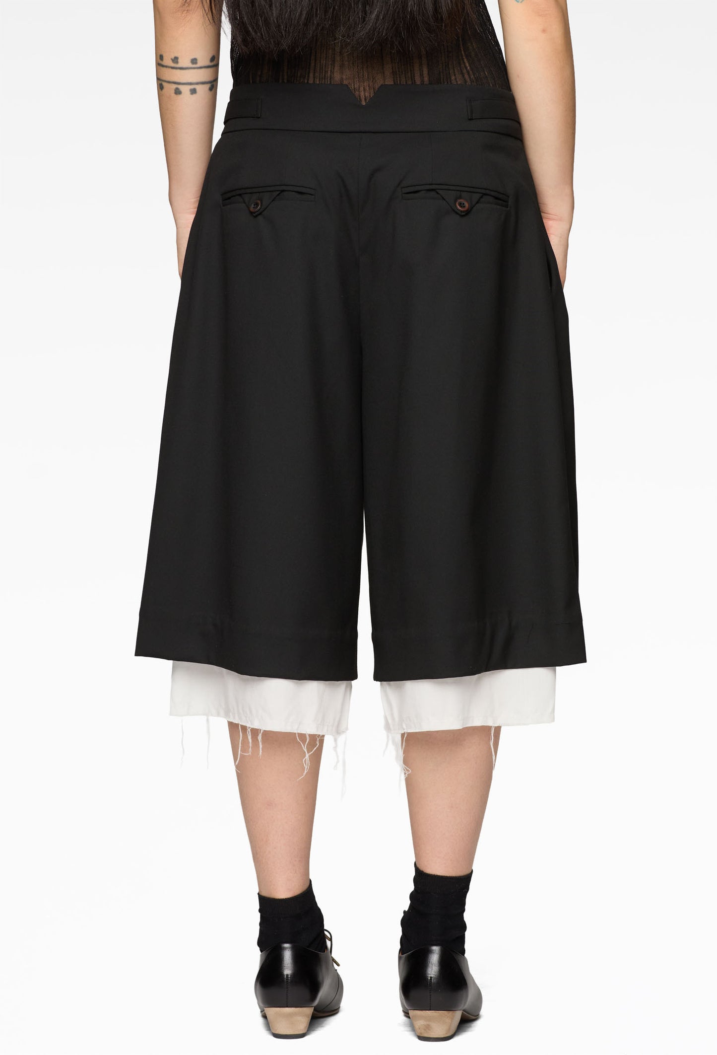 Black Lined Pleated Shorts