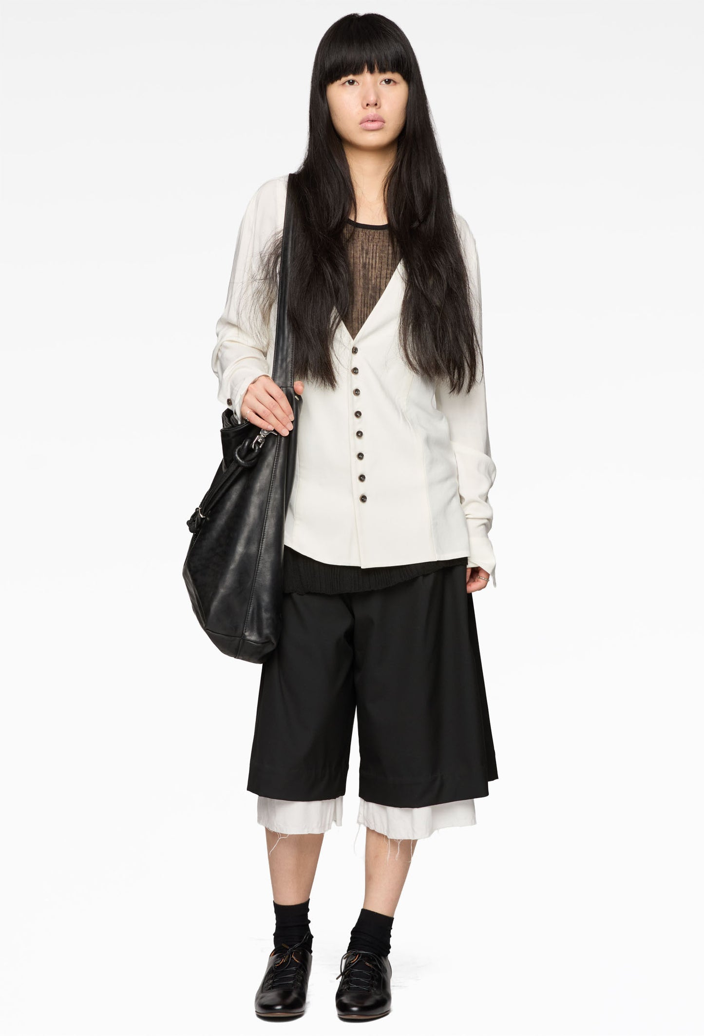 Black Lined Pleated Shorts