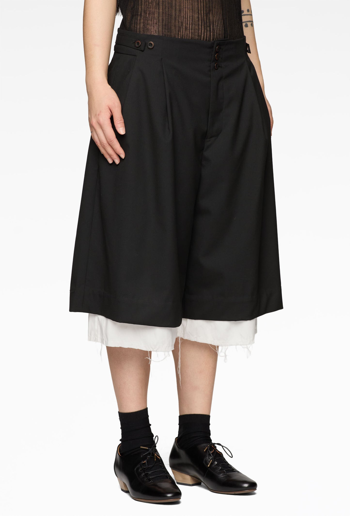 Black Lined Pleated Shorts