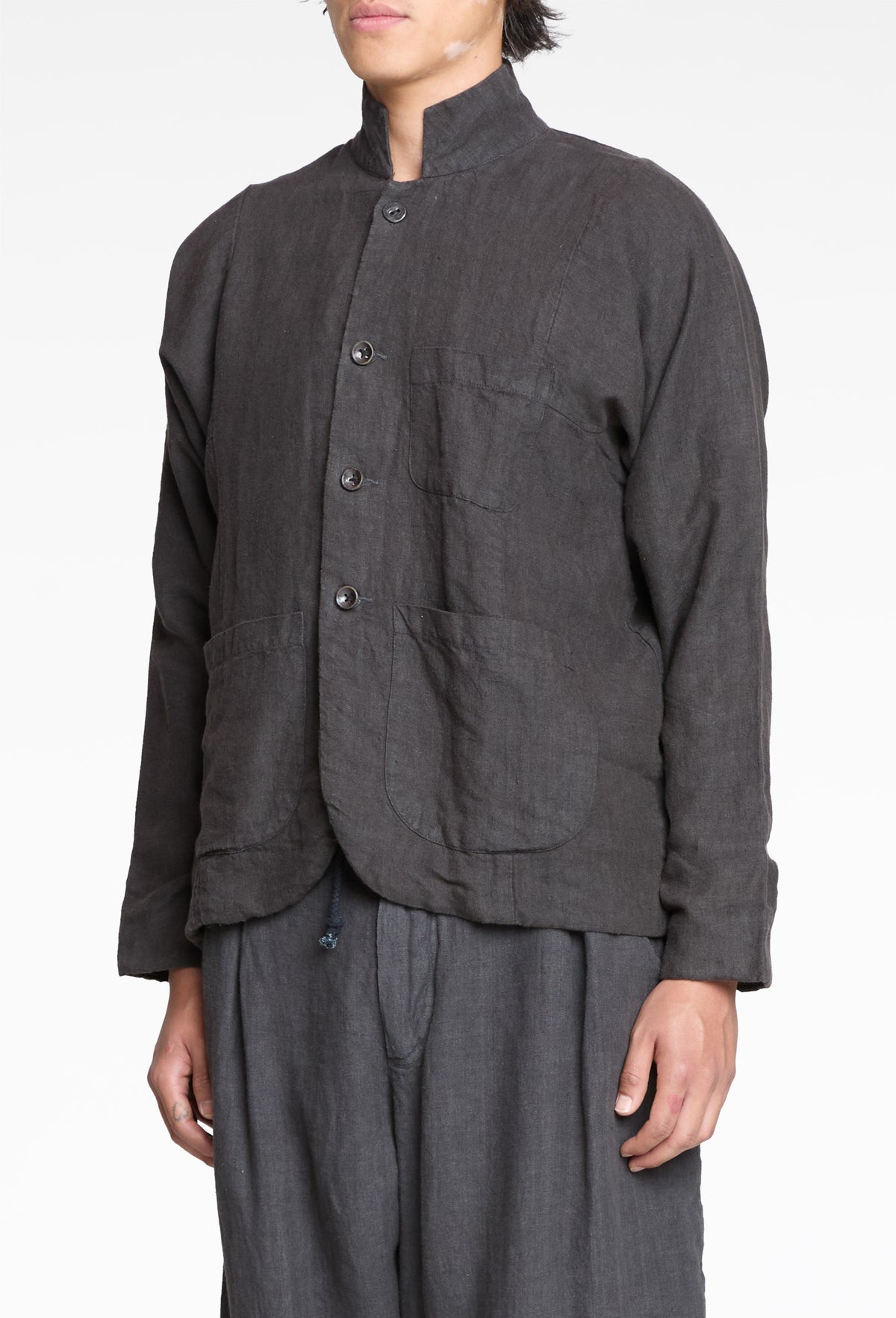 Black Linen Fisherman Jacket