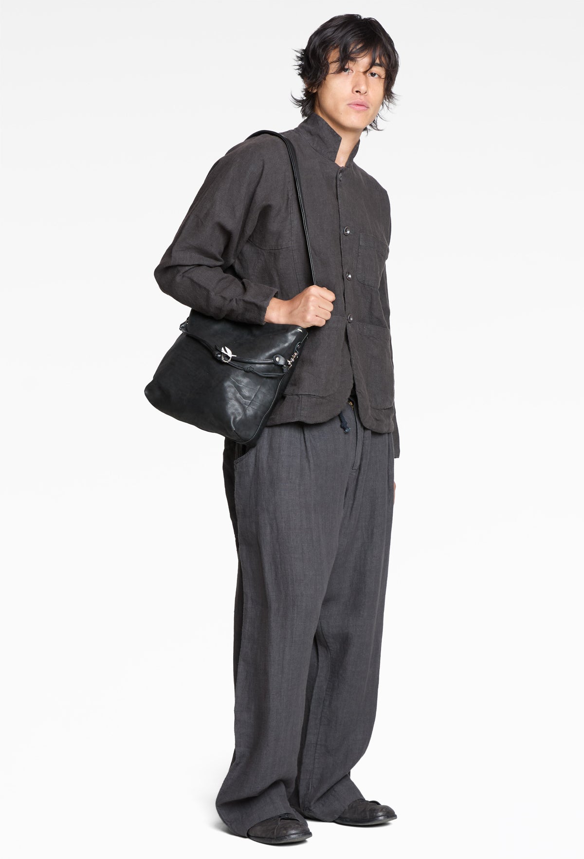 Black Linen Fisherman Jacket