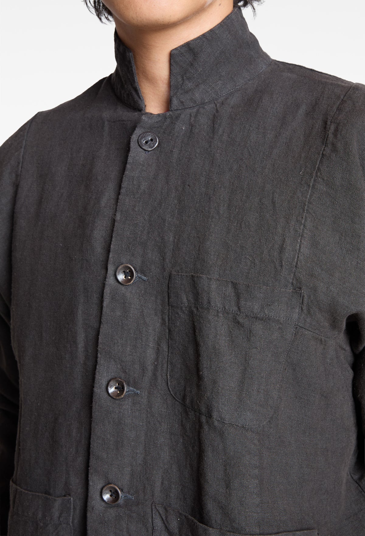 Black Linen Fisherman Jacket