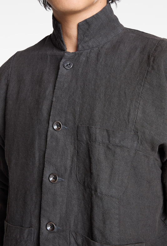 Black Linen Fisherman Jacket
