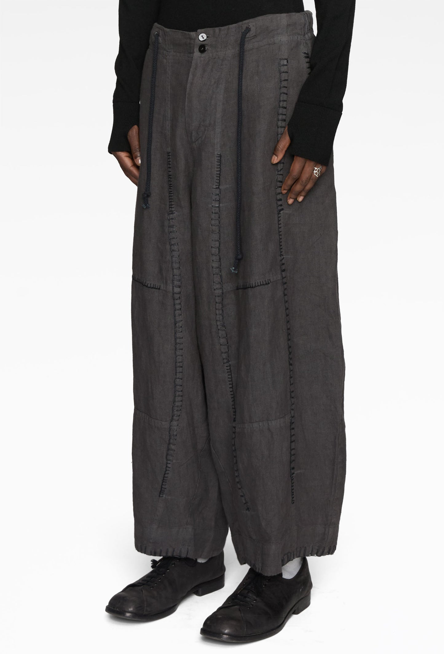 Black Linen Fisherman Pant